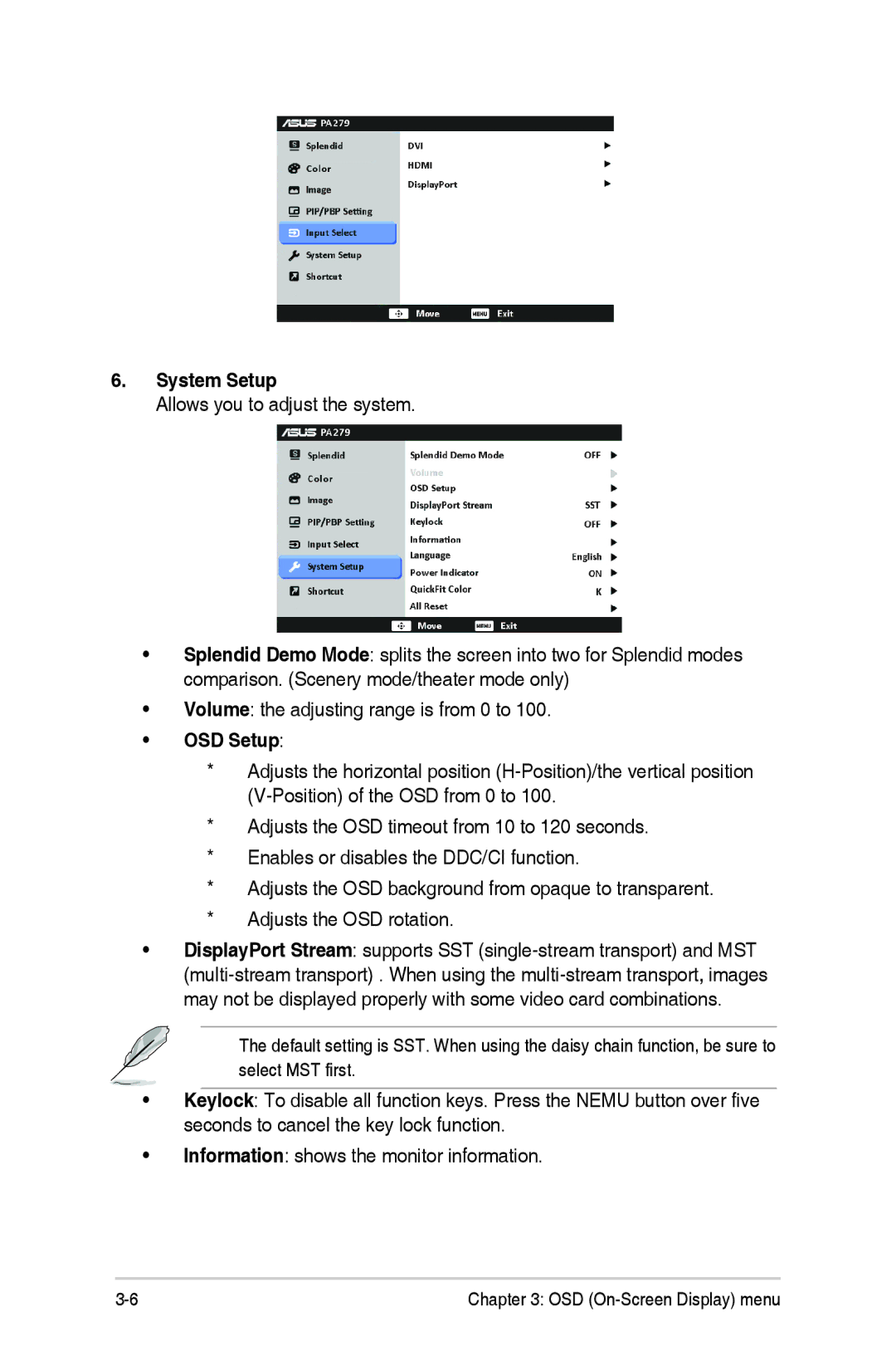 Asus PA279Q manual System Setup, OSD Setup 