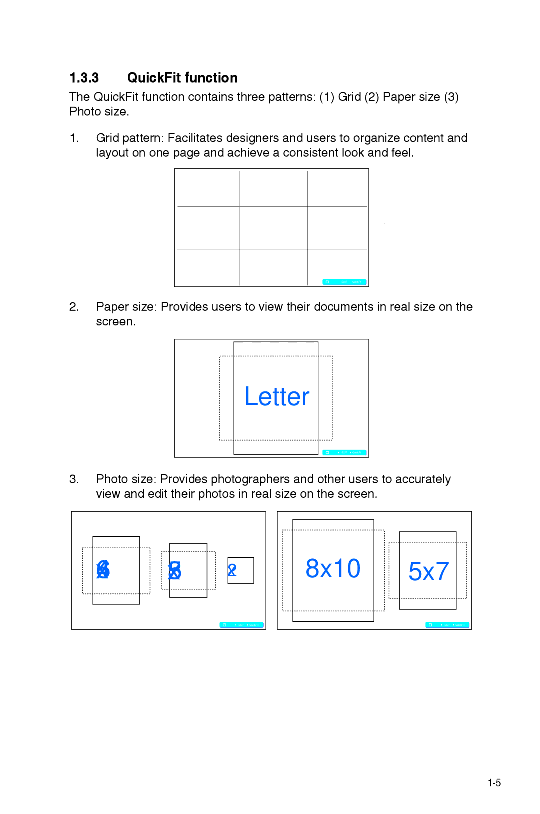 Asus PB298Q manual Letter, QuickFit function 