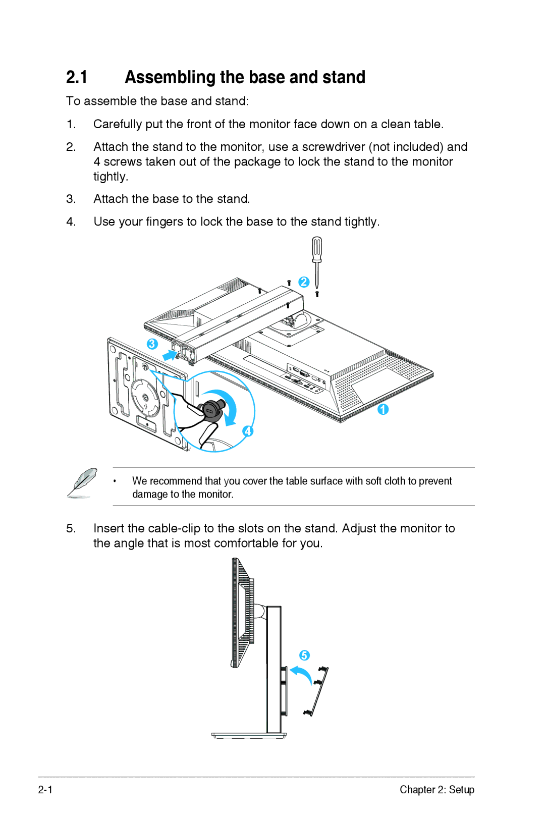 Asus PB298Q manual Assembling the base and stand 