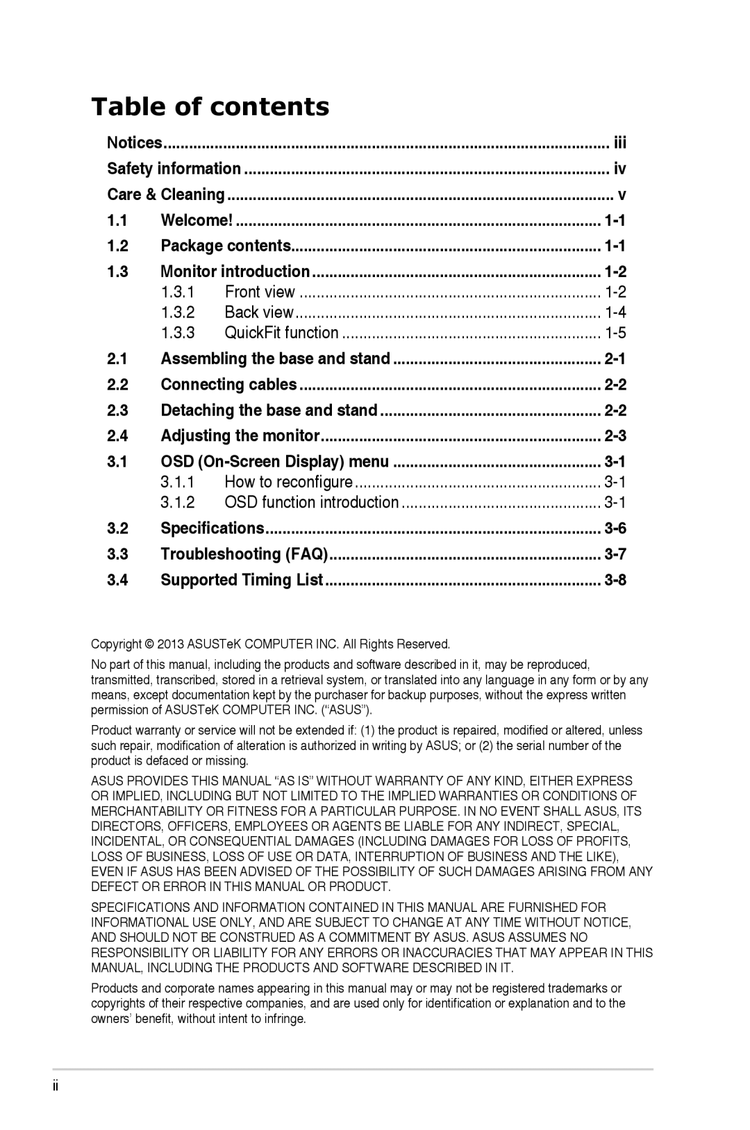 Asus PB298Q manual Table of contents 