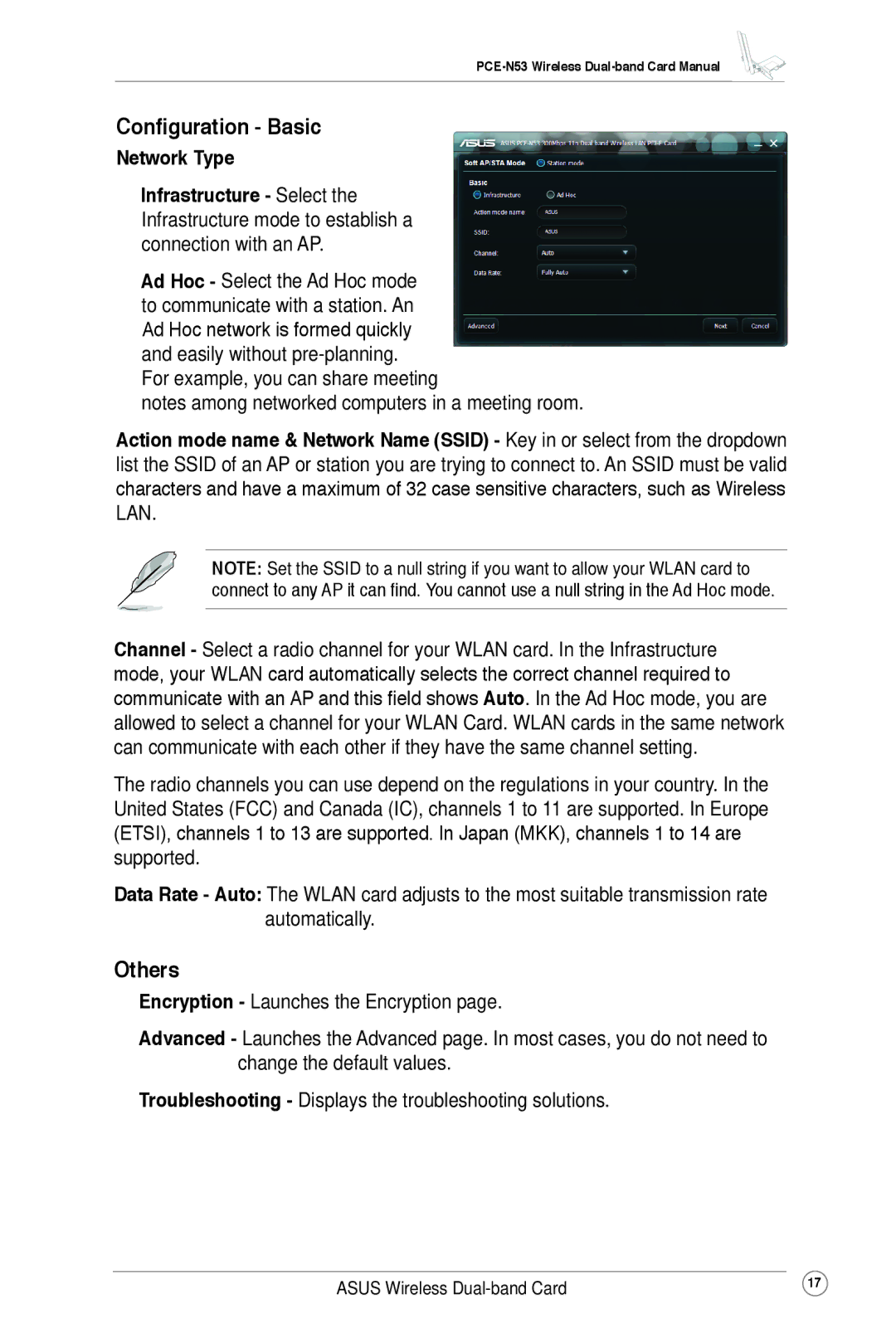 Asus PCE-N53 user manual Configuration Basic, Others, Network Type 