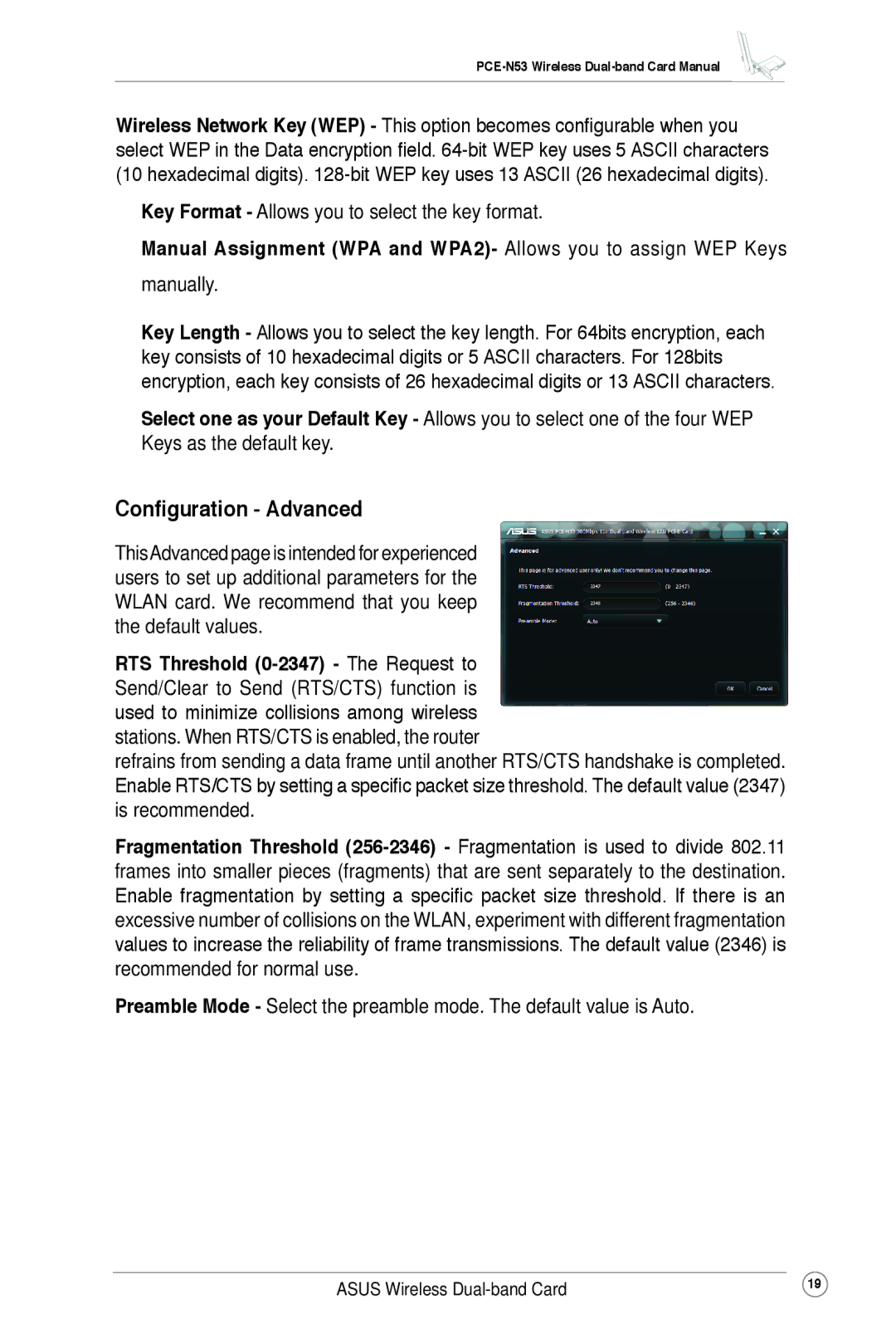 Asus PCE-N53 user manual Configuration Advanced, Manually 