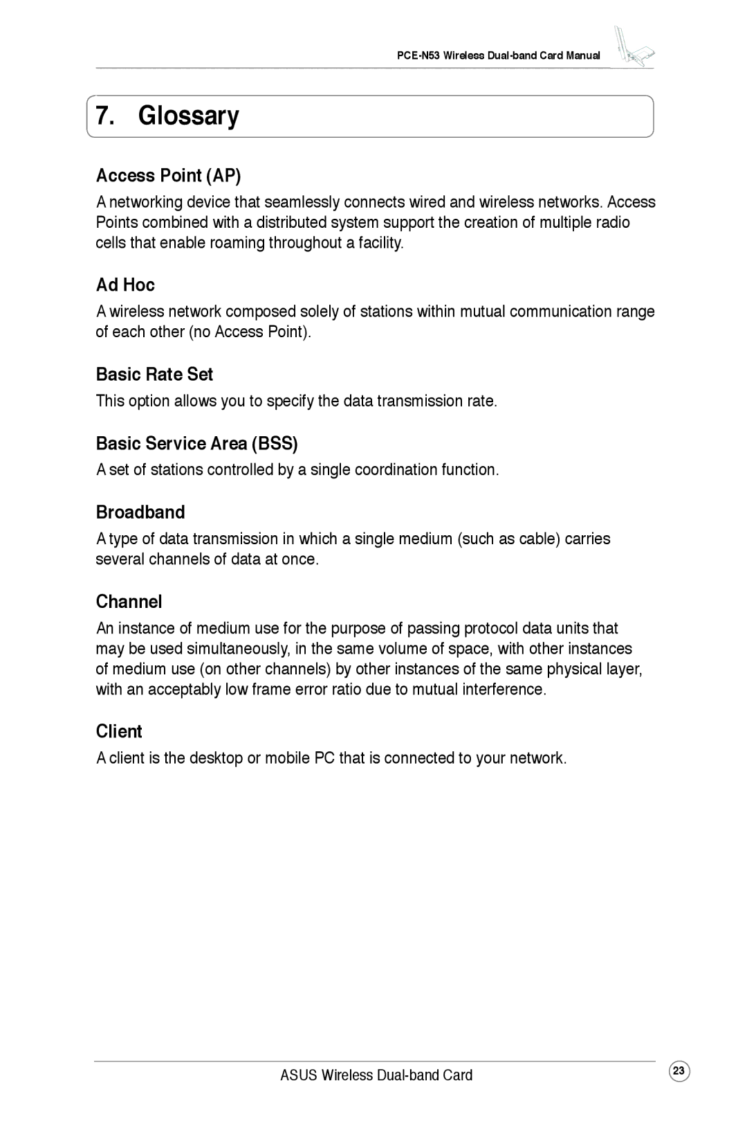 Asus PCE-N53 user manual Glossary 