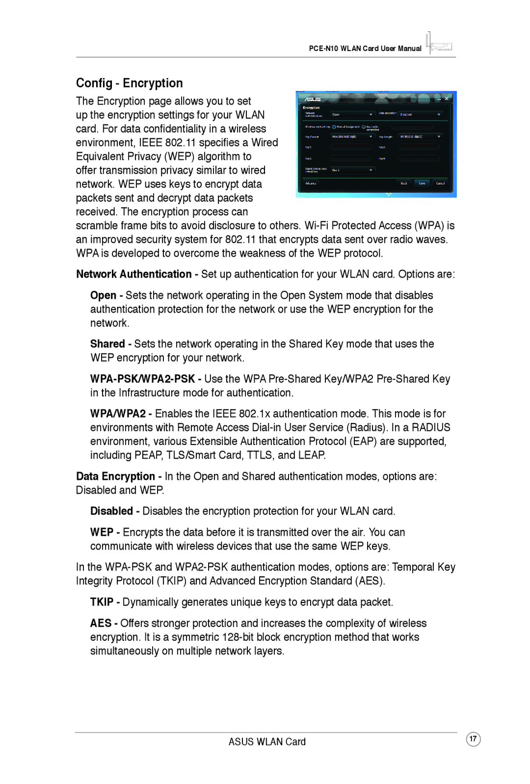 Asus PCEN10 user manual Config Encryption 