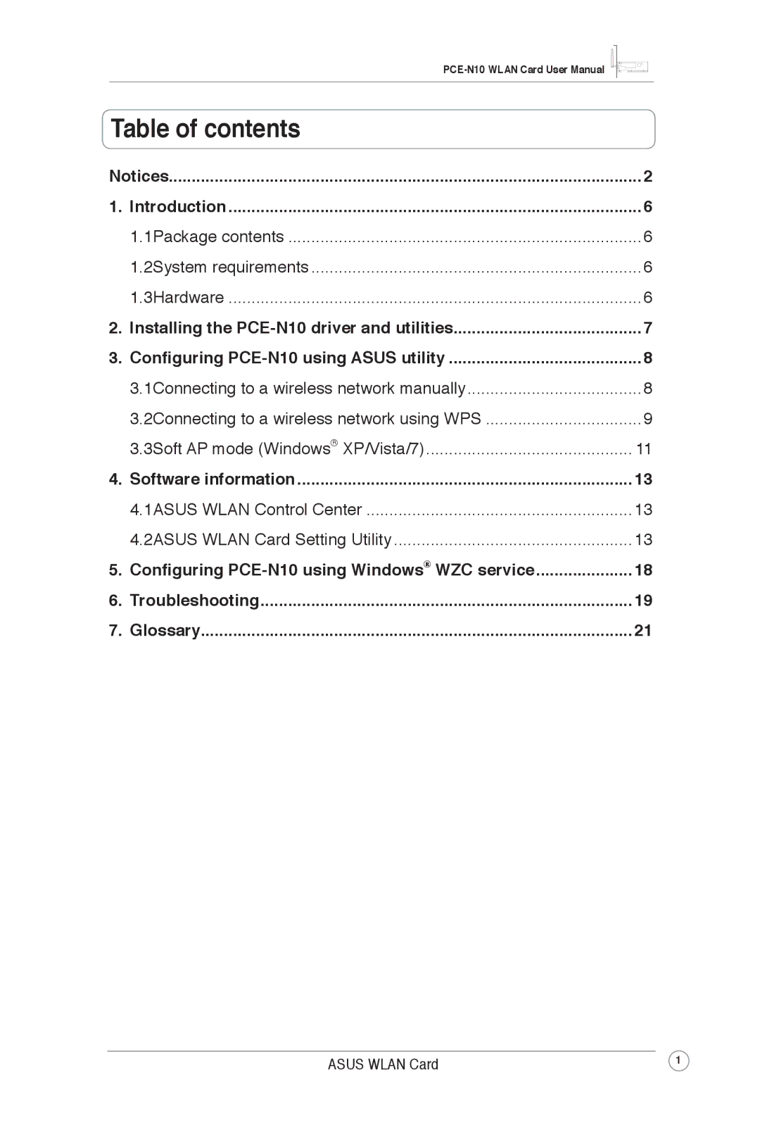 Asus PCEN10 user manual Table of contents 