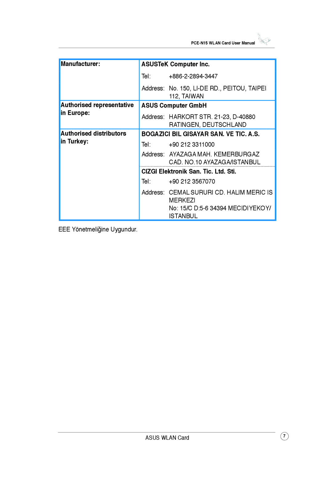 Asus PCEN15 user manual Bogazici BIL Gisayar SAN. VE TIC. A.S 