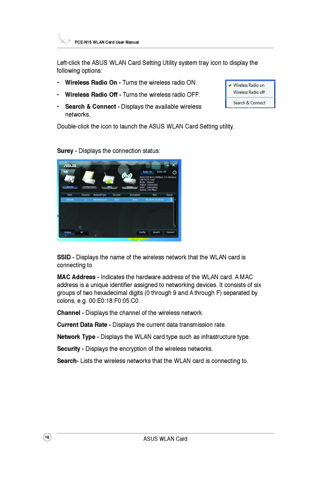 Asus PCEN15 user manual Asus Wlan Card 