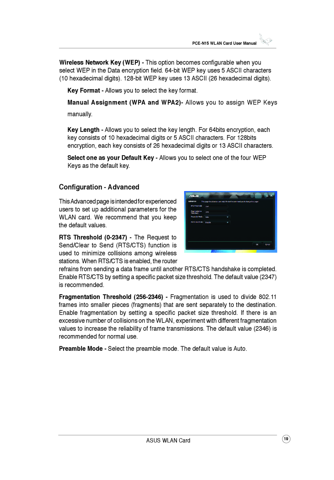 Asus PCEN15 user manual Configuration Advanced, Manually 