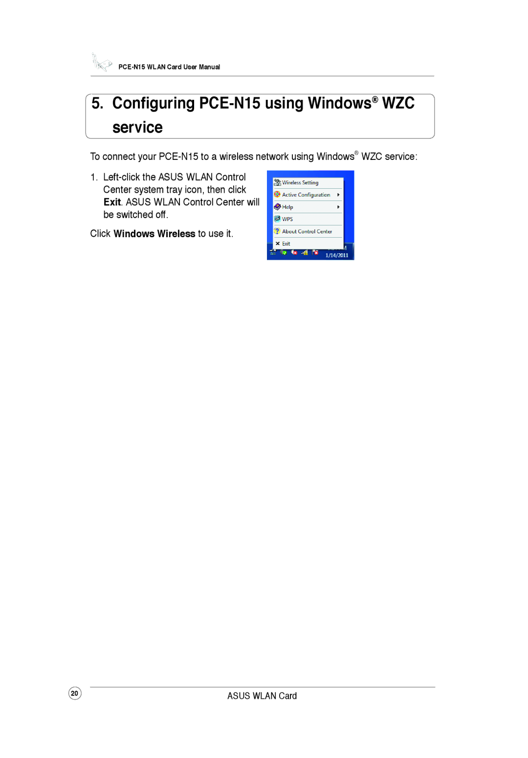 Asus PCEN15 user manual Configuring PCE-N15 using Windows WZC service 