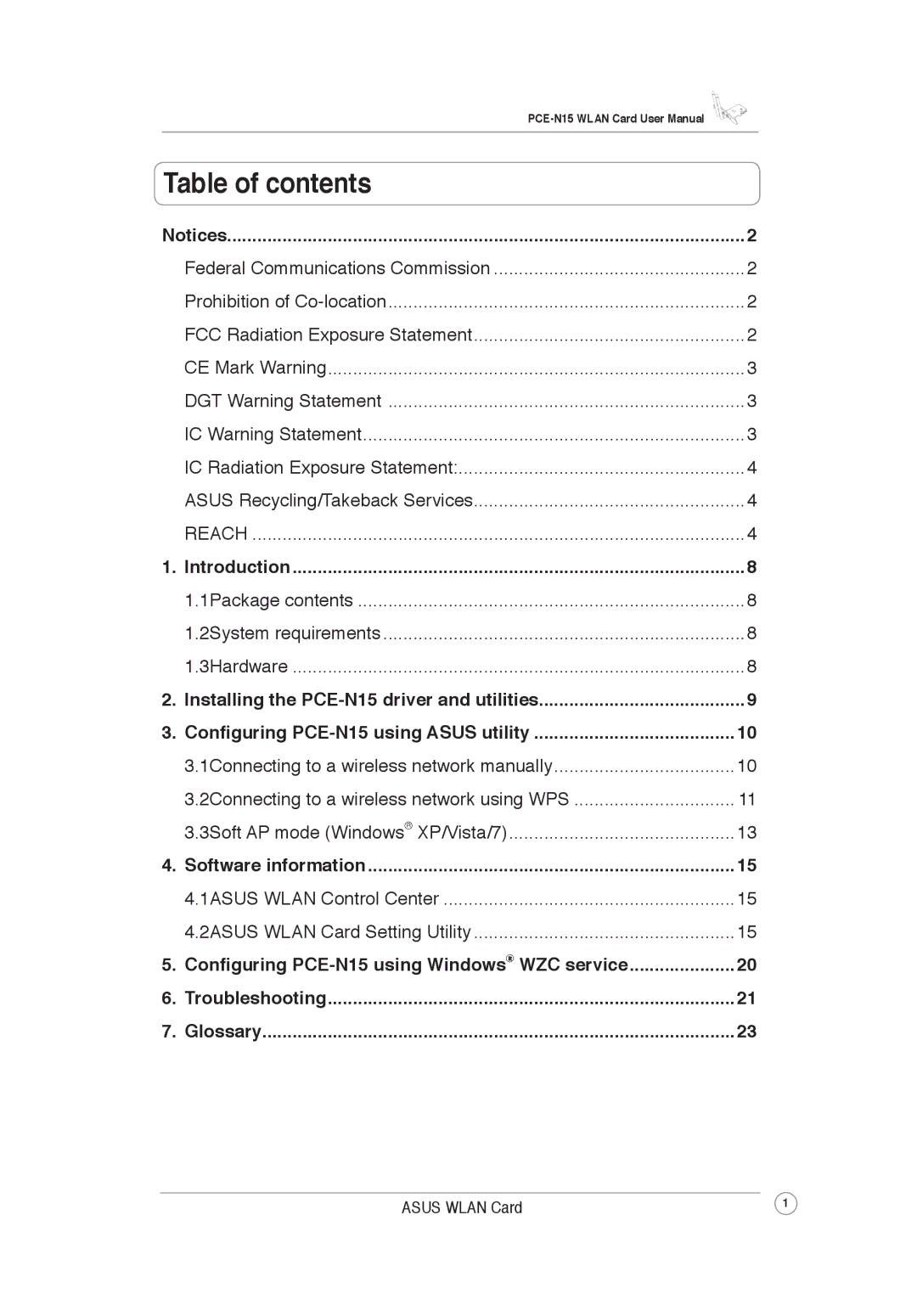 Asus PCEN15 user manual Table of contents 