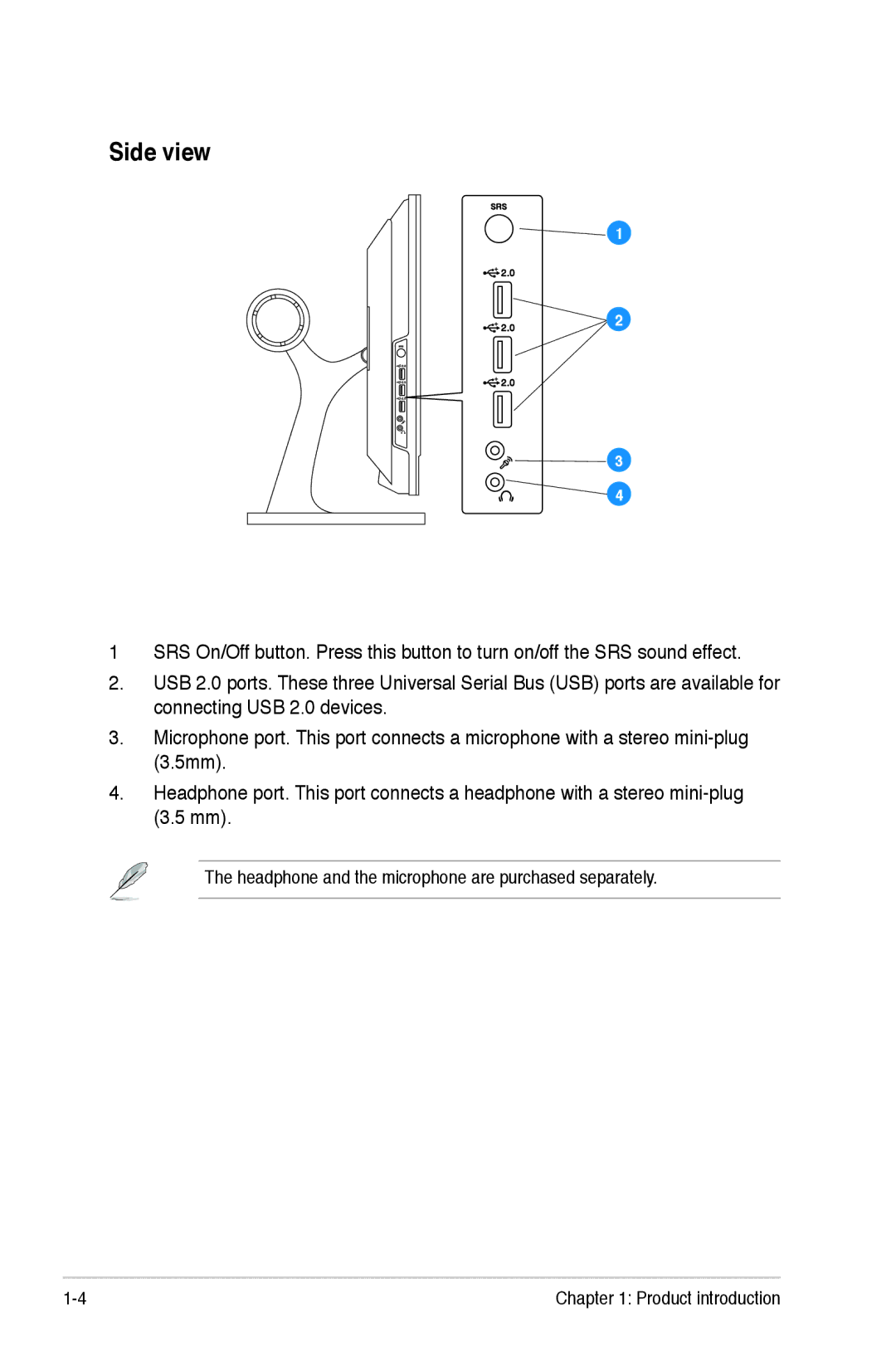 Asus PG221 manual Side view 