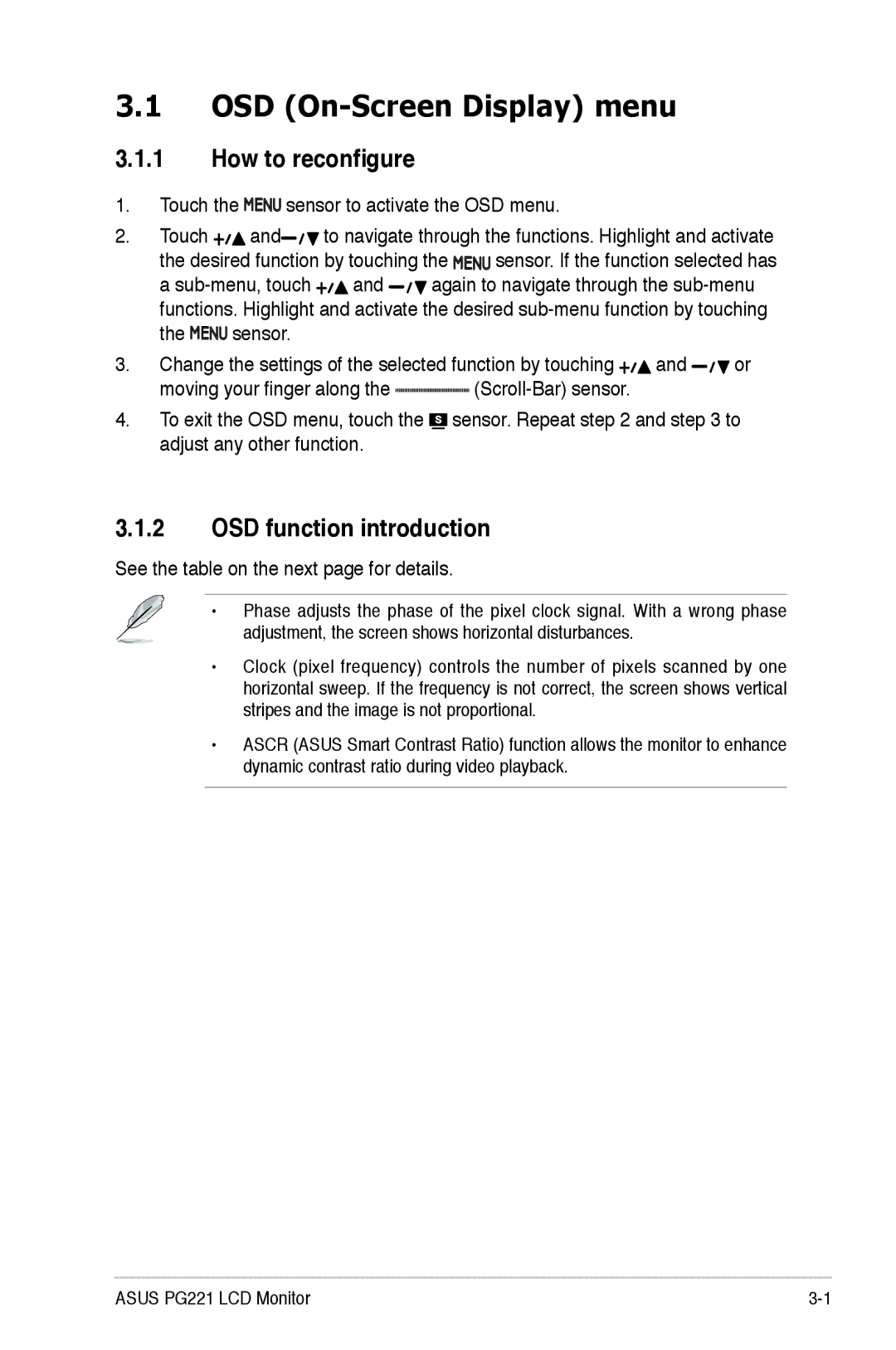 Asus PG221 manual OSD On-Screen Display menu, How to reconfigure, OSD function introduction 