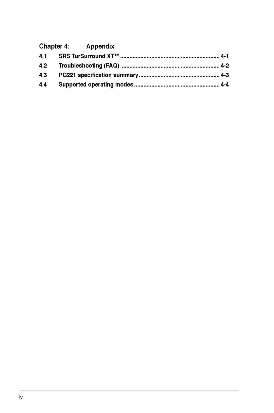 Asus PG221 manual Chapter Appendix 