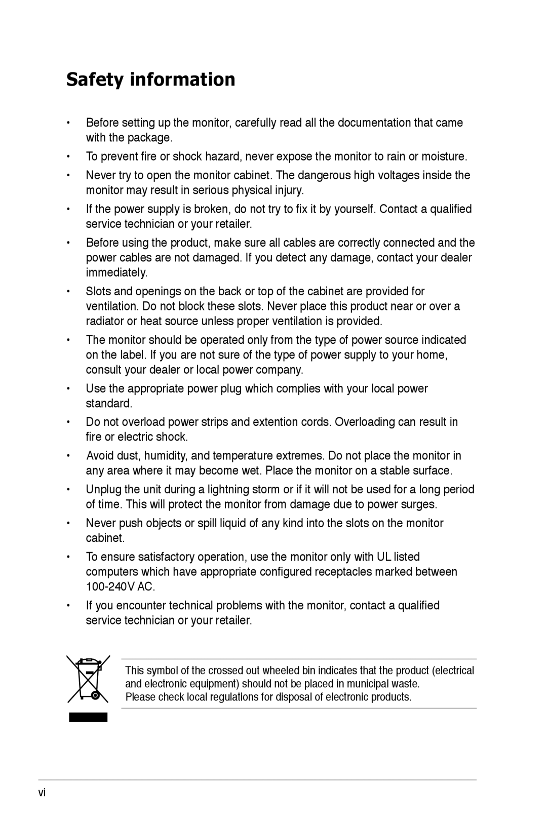 Asus PG221 manual Safety information 