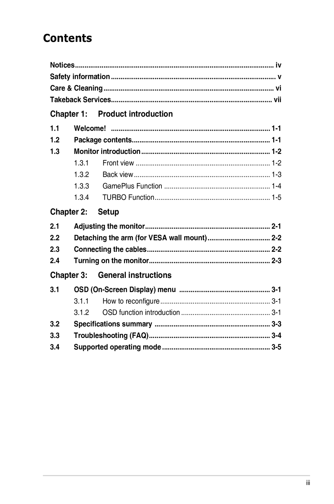 Asus PG278Q manual Contents 