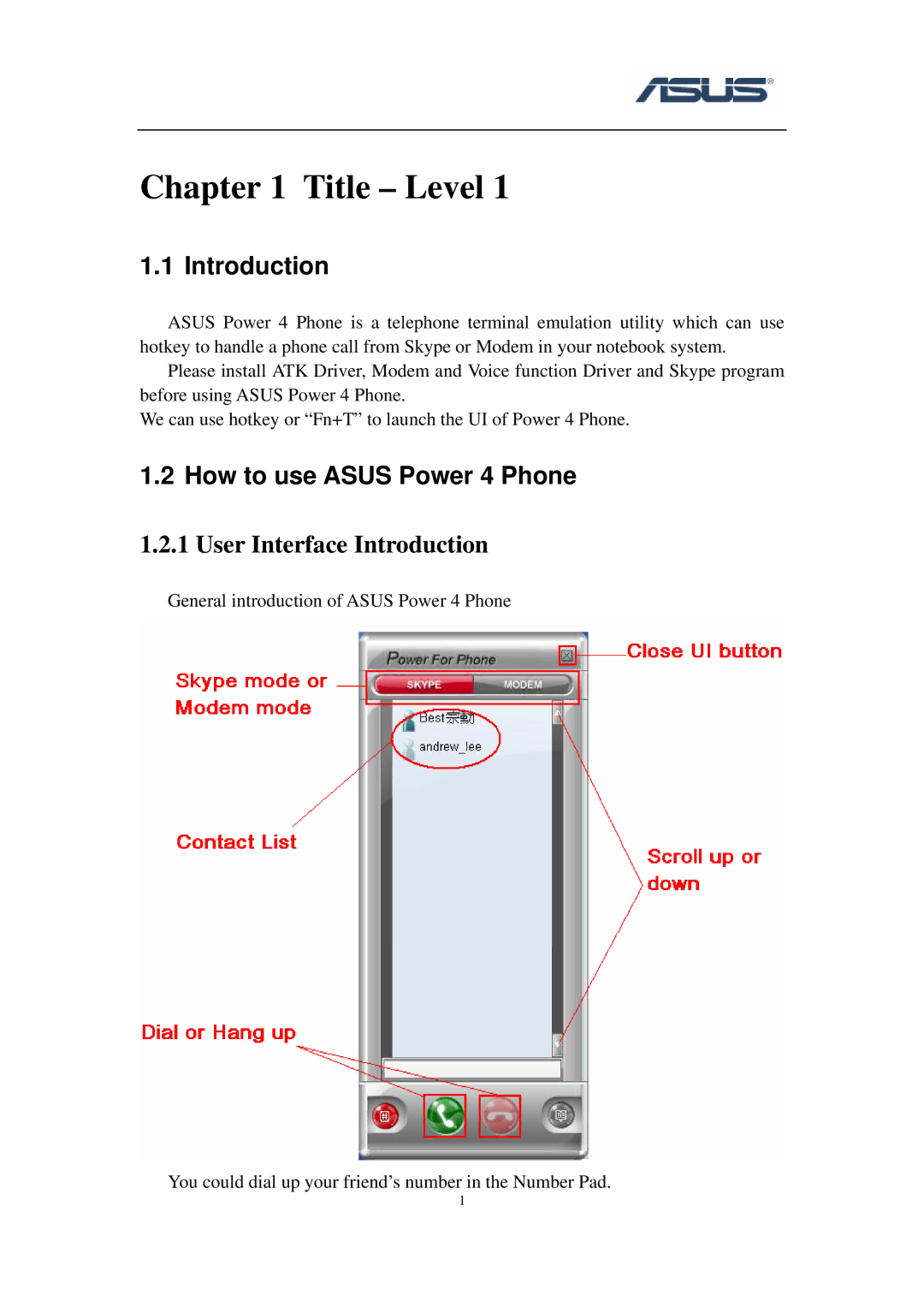 Asus Power 4 Phone manual Title Level 