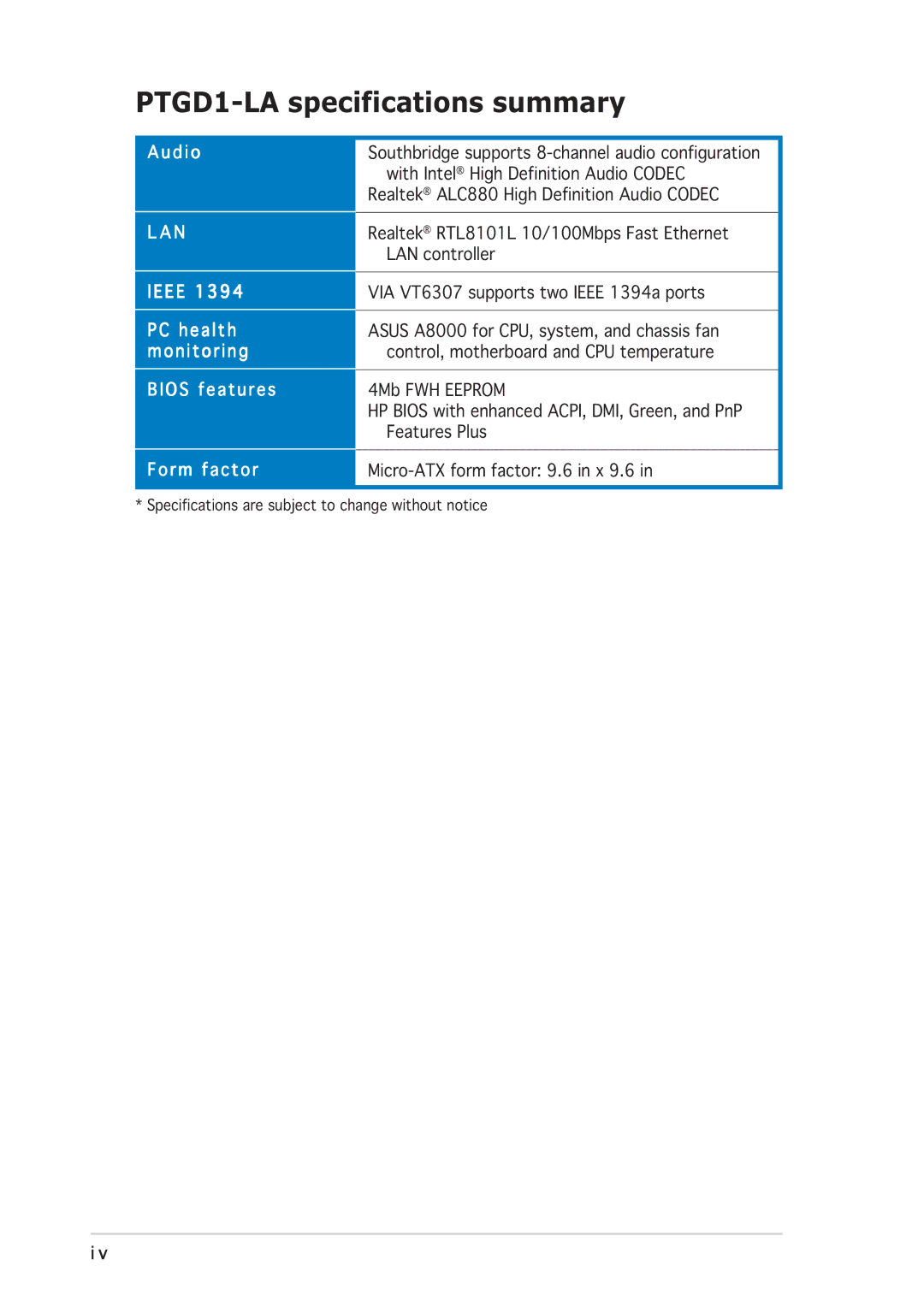 Asus PTGD1-LA manual Ieee 