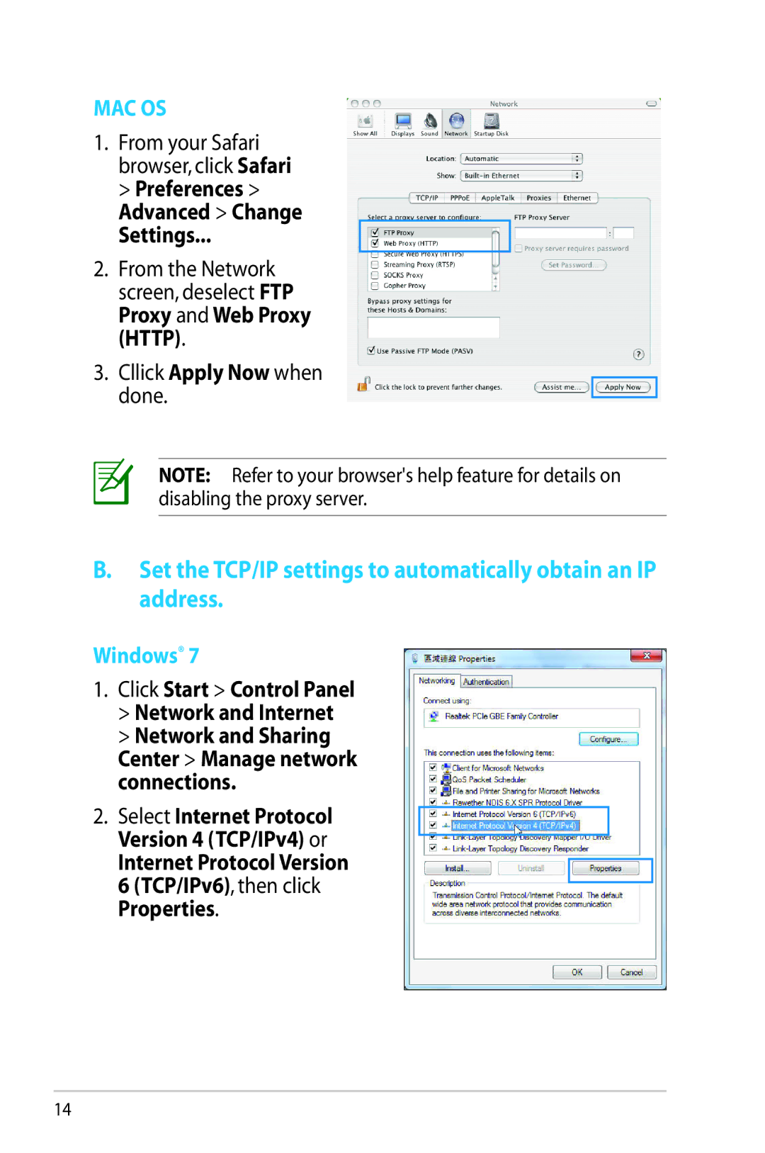 Asus RT-AC56R manual Settings, Click Start Control Panel Network and Internet 