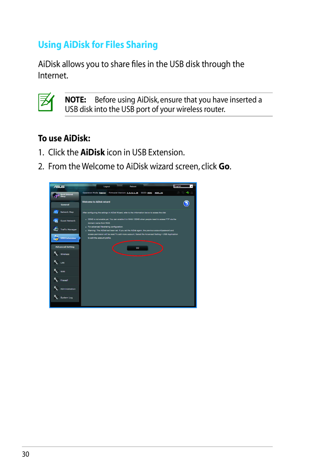 Asus RT-AC56R manual Using AiDisk for Files Sharing, To use AiDisk 