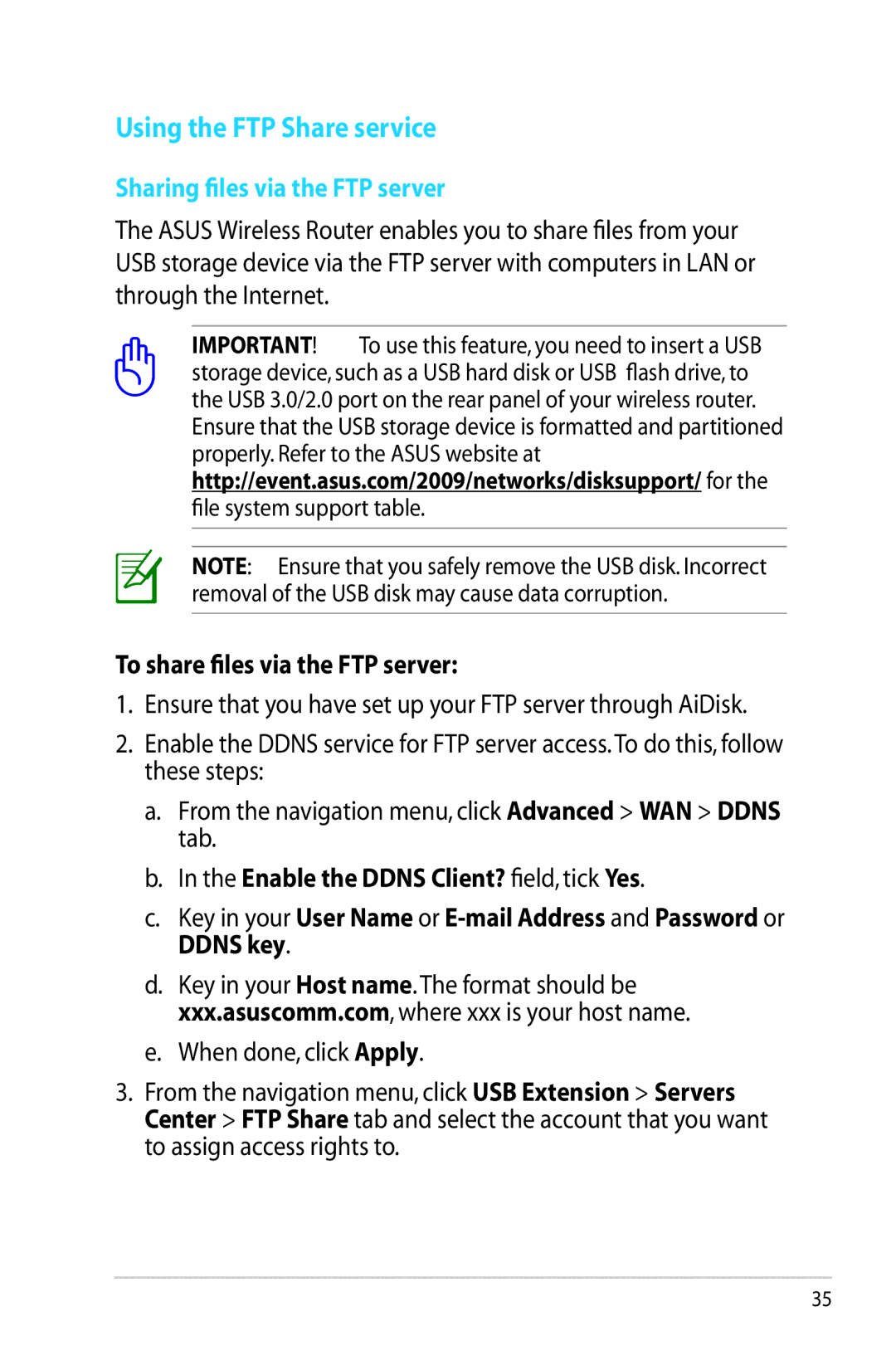 Asus RT-AC56R manual Using the FTP Share service, To share files via the FTP server 