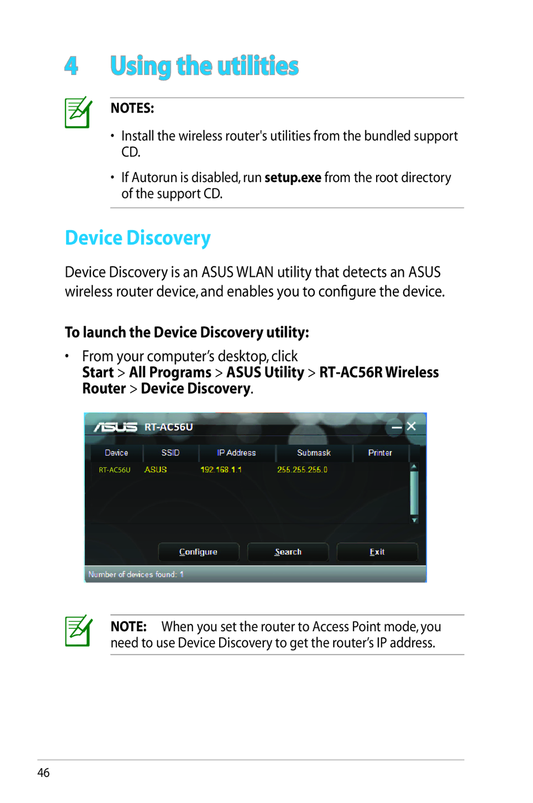 Asus RT-AC56R manual To launch the Device Discovery utility 