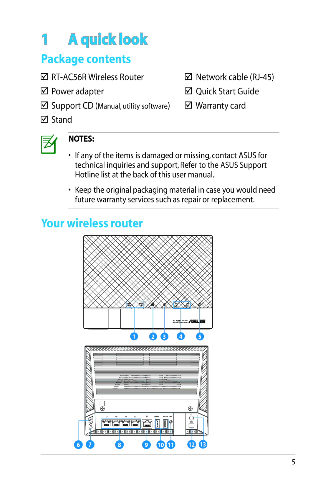 Asus RT-AC56R manual Package contents, Your wireless router 