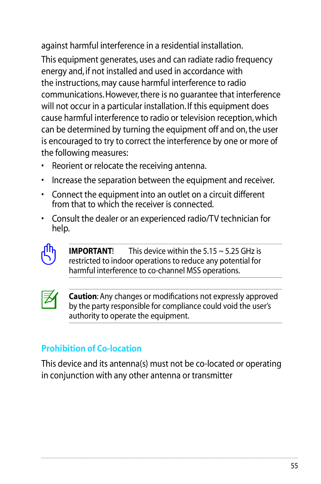 Asus RT-AC56R manual Prohibition of Co-location 