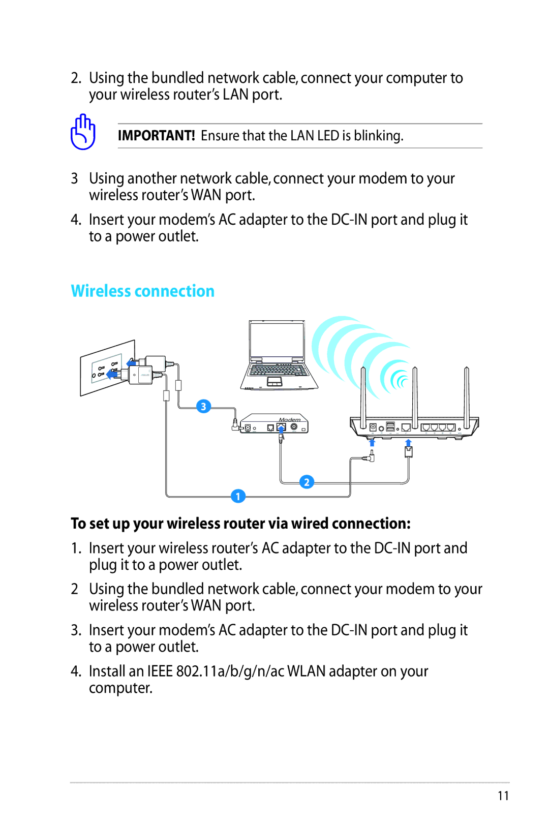 Asus RT-AC66U manual Wireless connection 