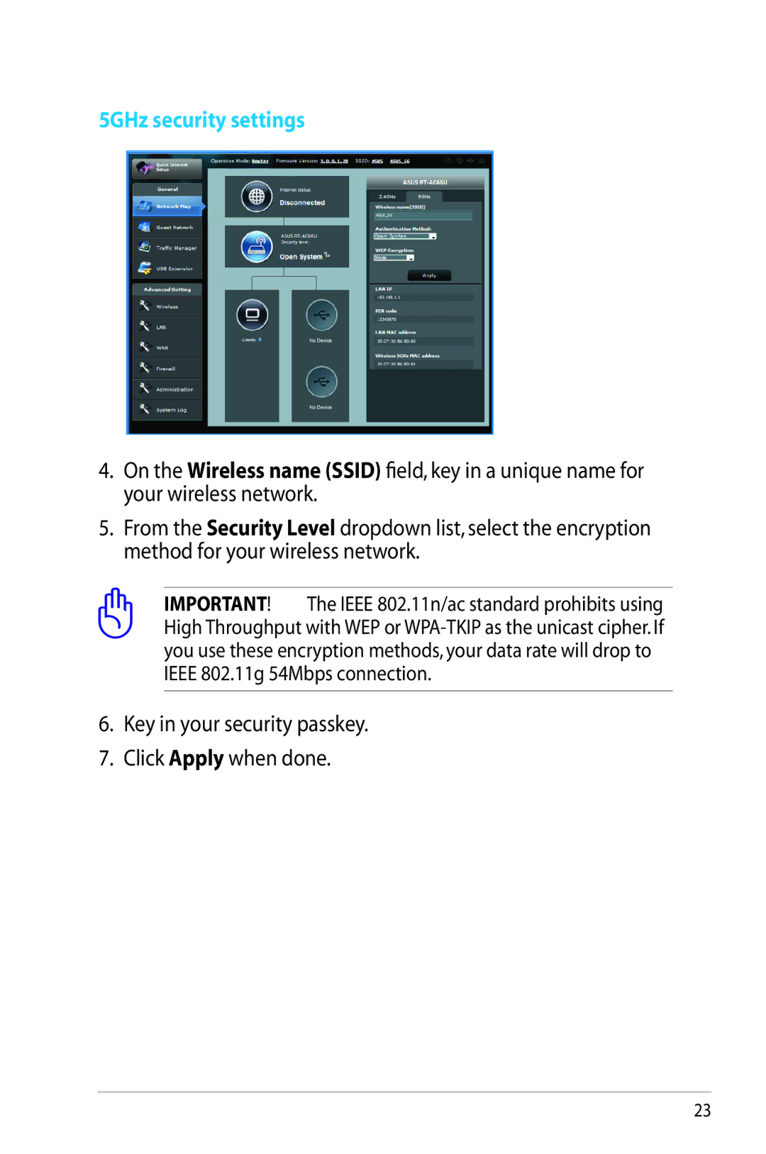 Asus RT-AC66U manual 5GHz security settings 