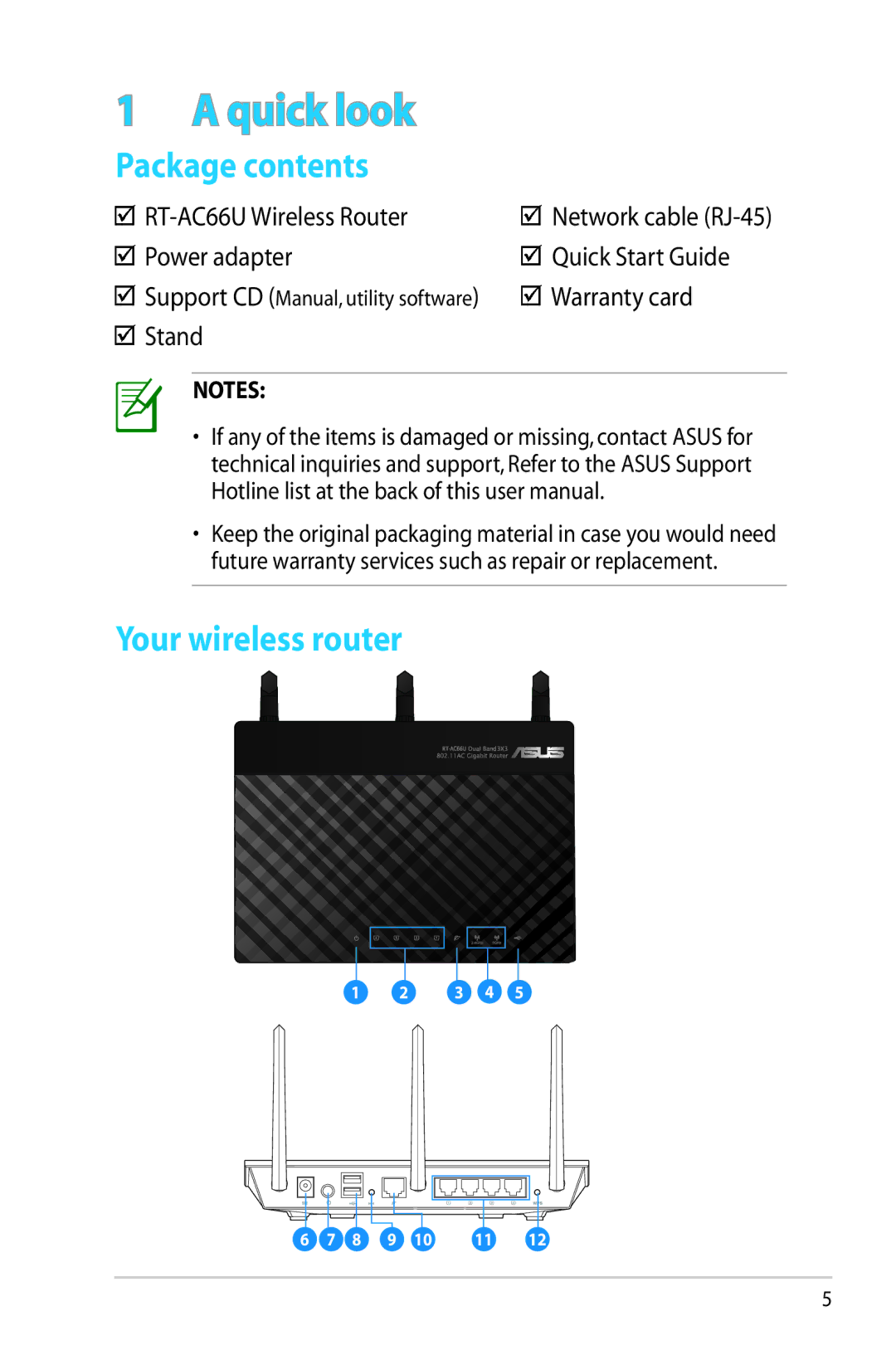 Asus RT-AC66U manual Package contents, Your wireless router 