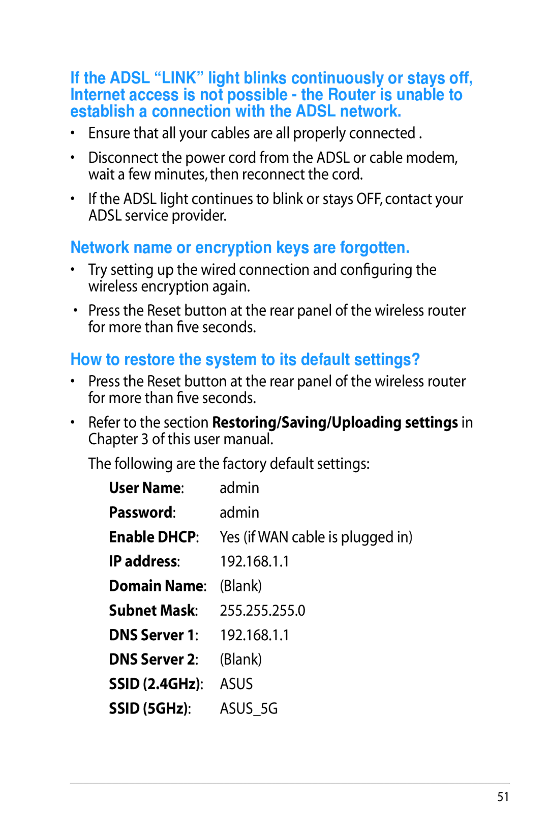 Asus RT-AC66U manual User Name, Password, IP address, Ssid 5GHz 