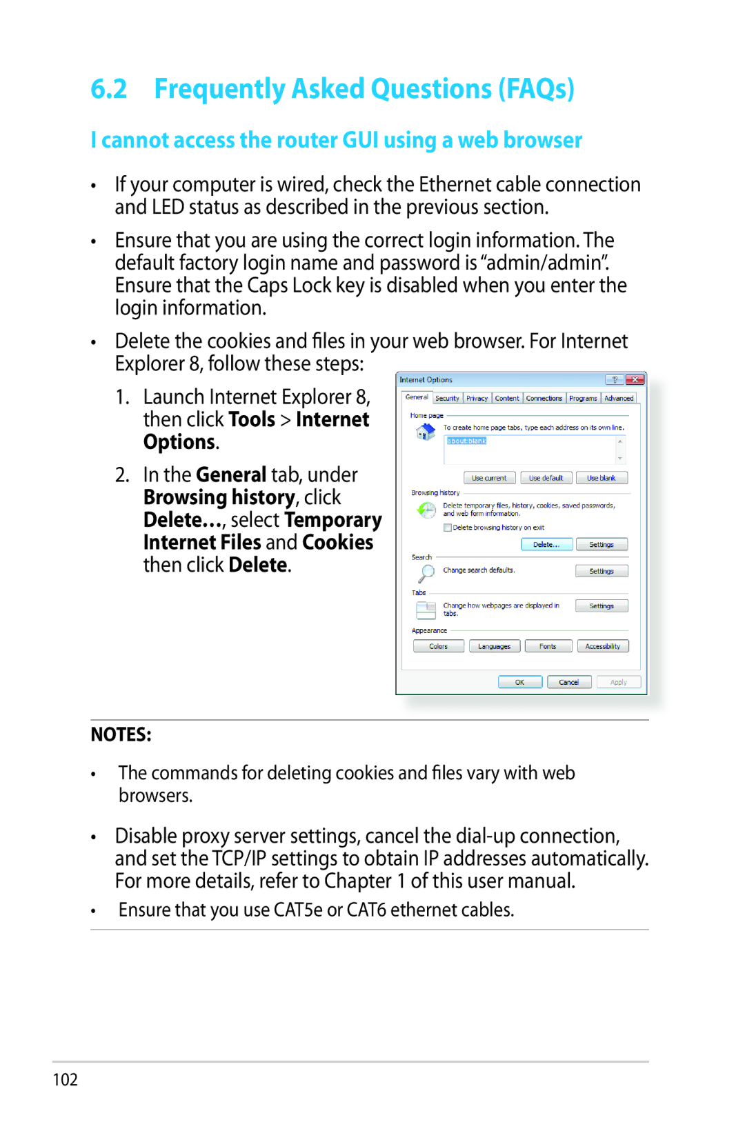 Asus RT-AC68R manual Frequently Asked Questions FAQs, Cannot access the router GUI using a web browser 