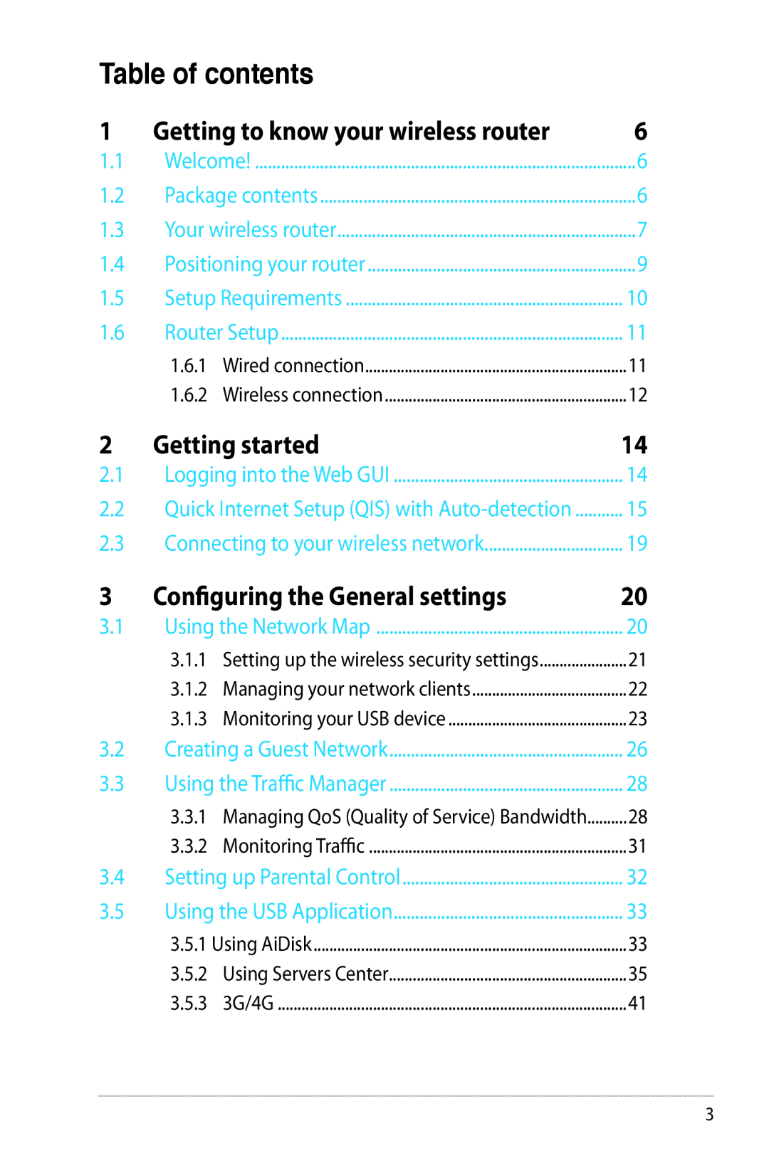 Asus RT-AC68R manual Table of contents 