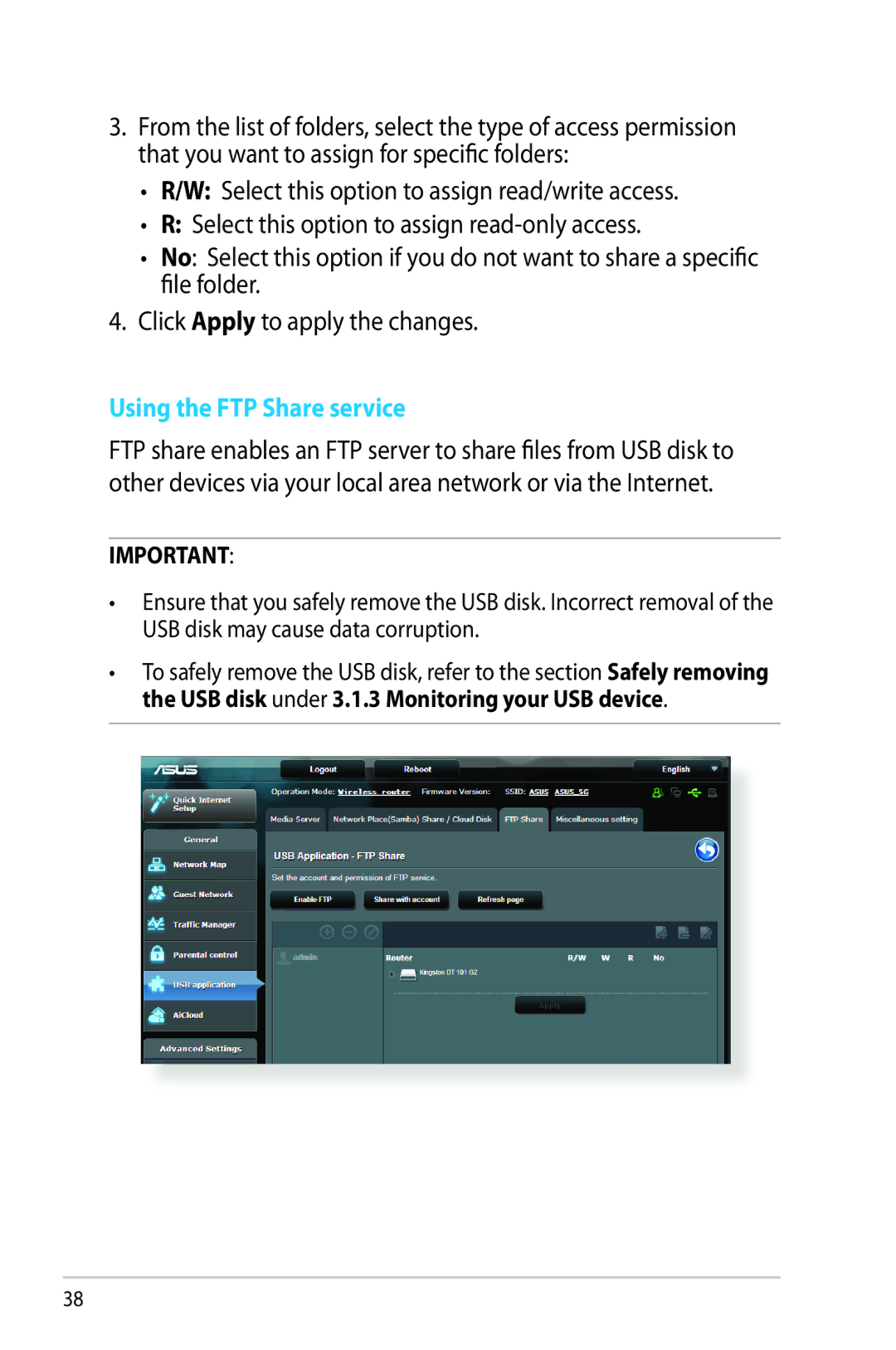 Asus RT-AC68R manual Using the FTP Share service 