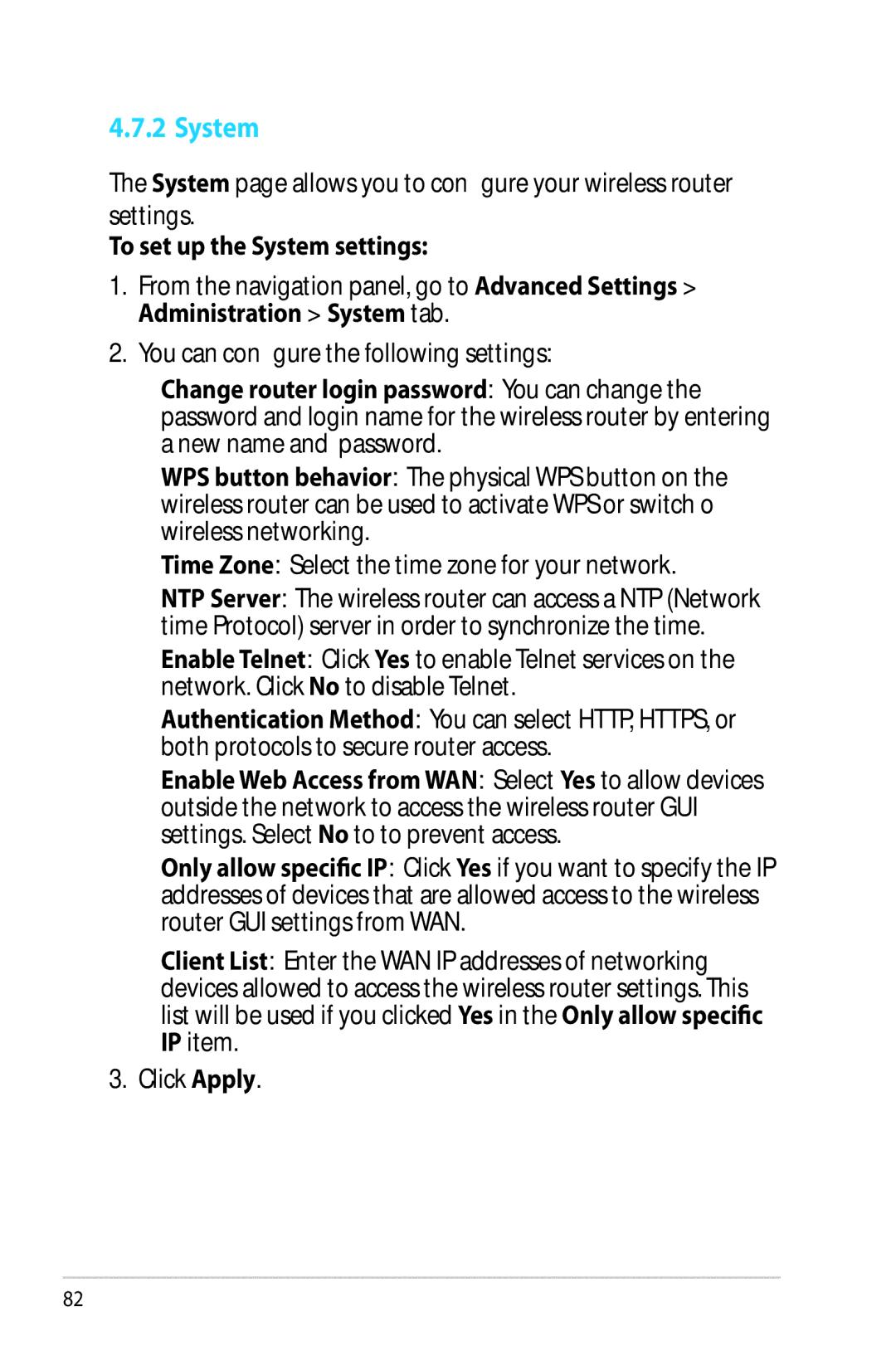 Asus RT-AC68R manual To set up the System settings, Time Zone Select the time zone for your network 