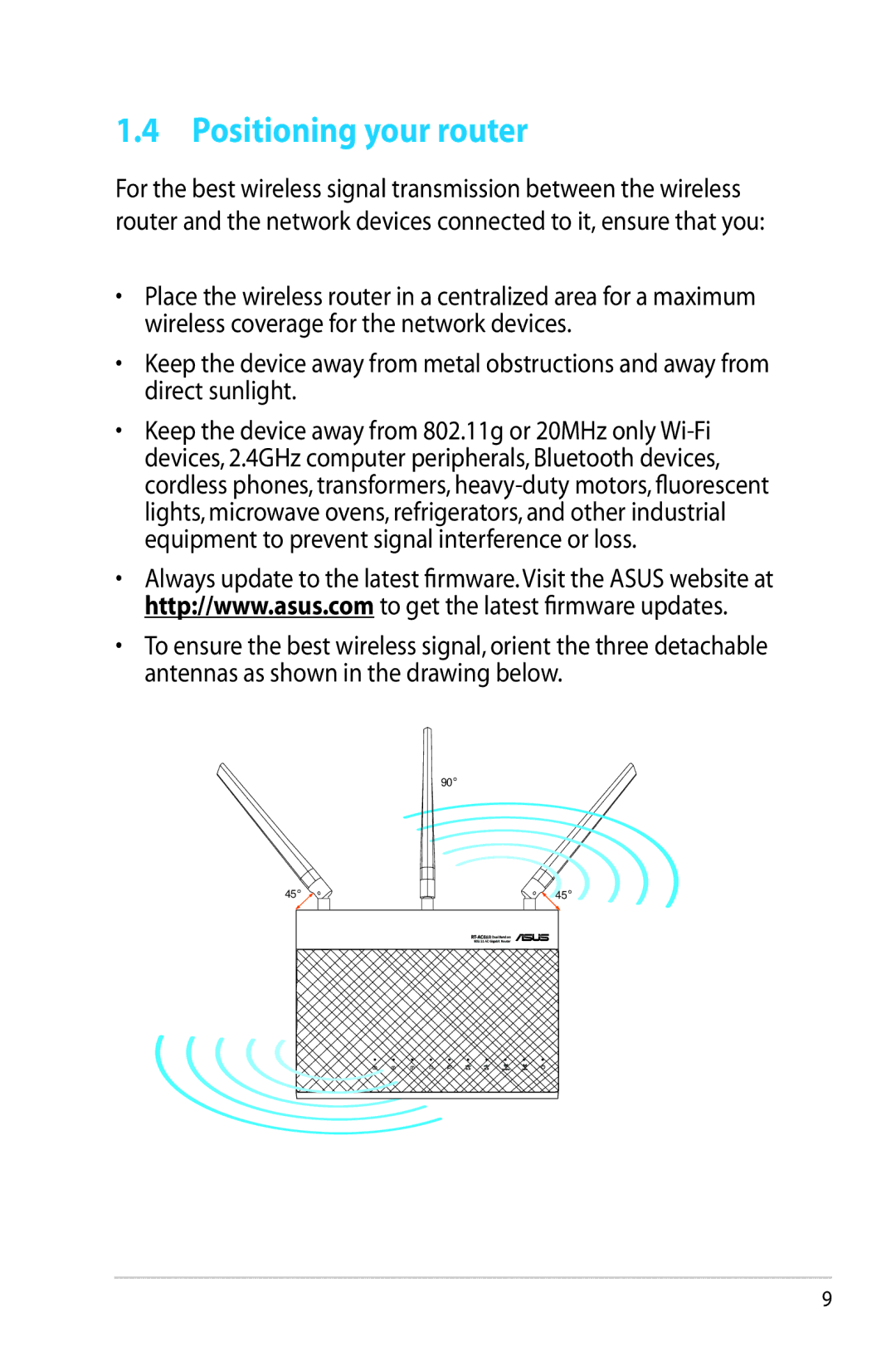 Asus RT-AC68R manual Positioning your router 