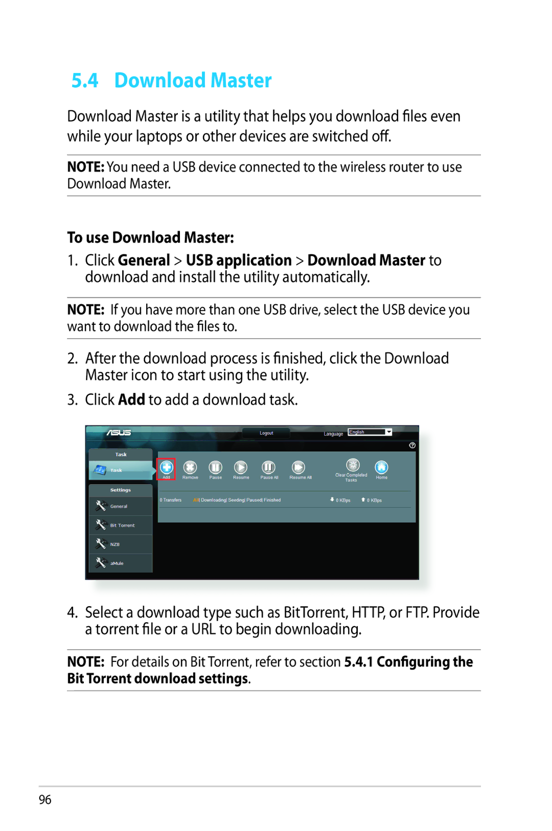 Asus RT-AC68R manual To use Download Master 