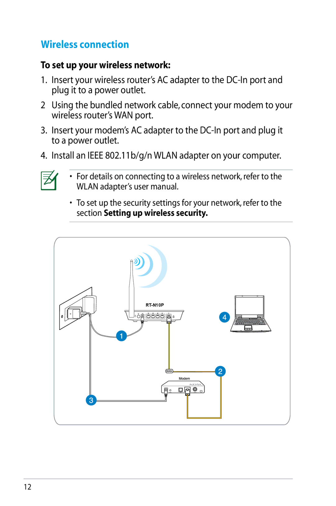 Asus RT-N10P, RTN10P manual Wireless connection, To set up your wireless network 