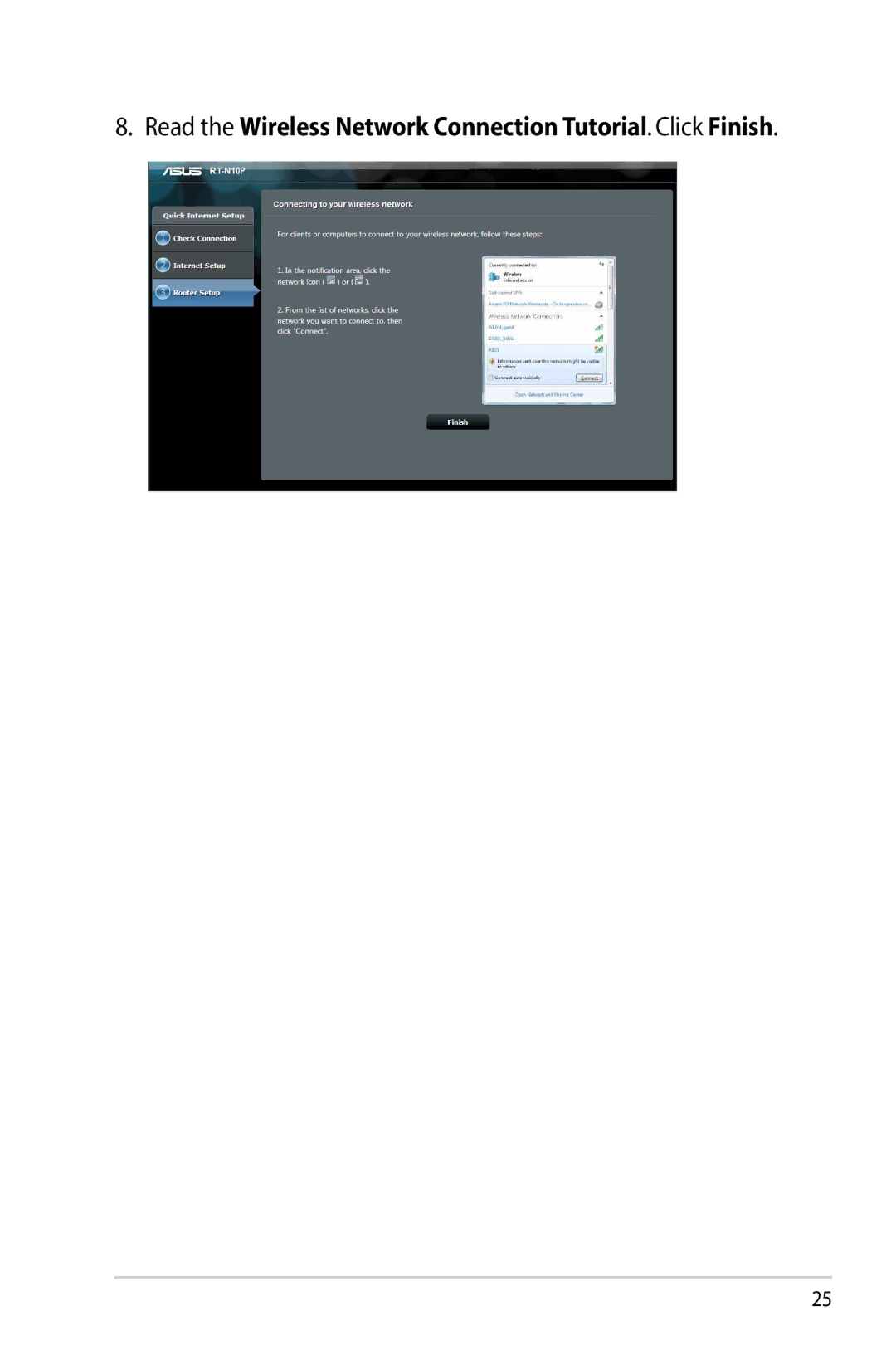 Asus RTN10P, RT-N10P manual Read the Wireless Network Connection Tutorial. Click Finish 