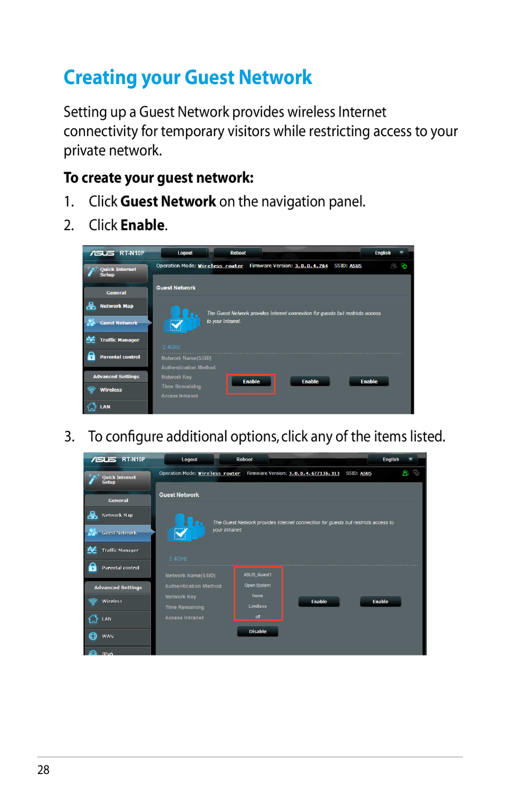 Asus RT-N10P, RTN10P manual Creating your Guest Network, To create your guest network 