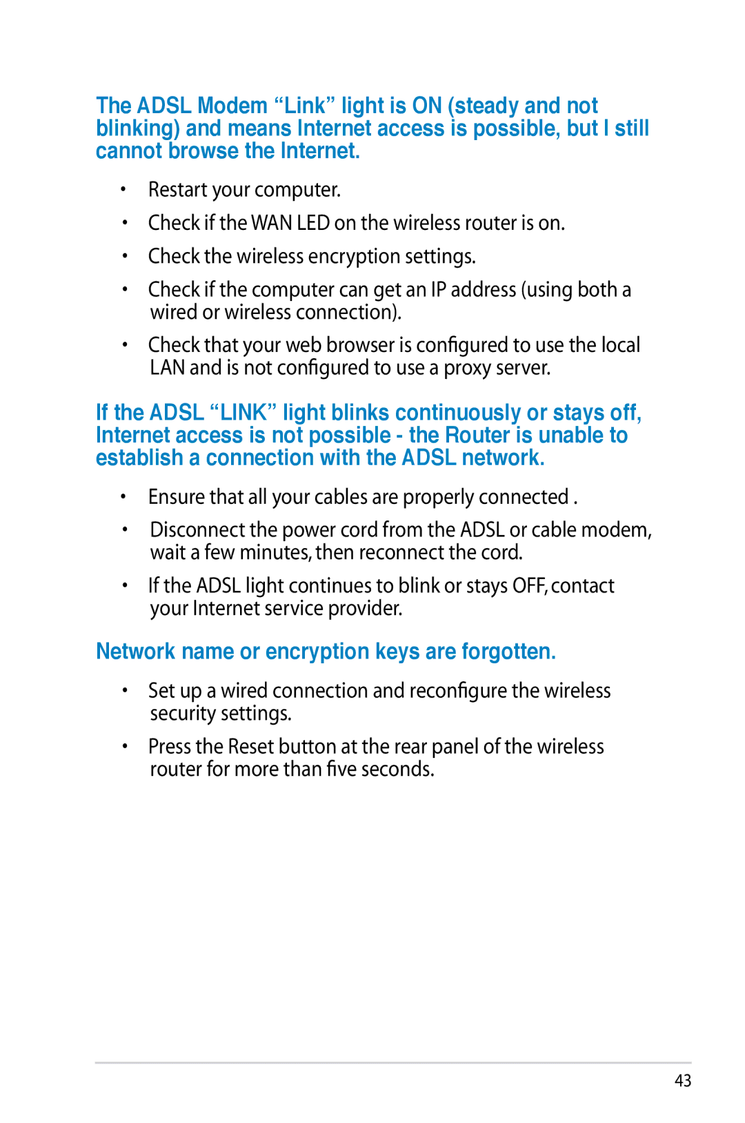 Asus RTN10P, RT-N10P manual Network name or encryption keys are forgotten 