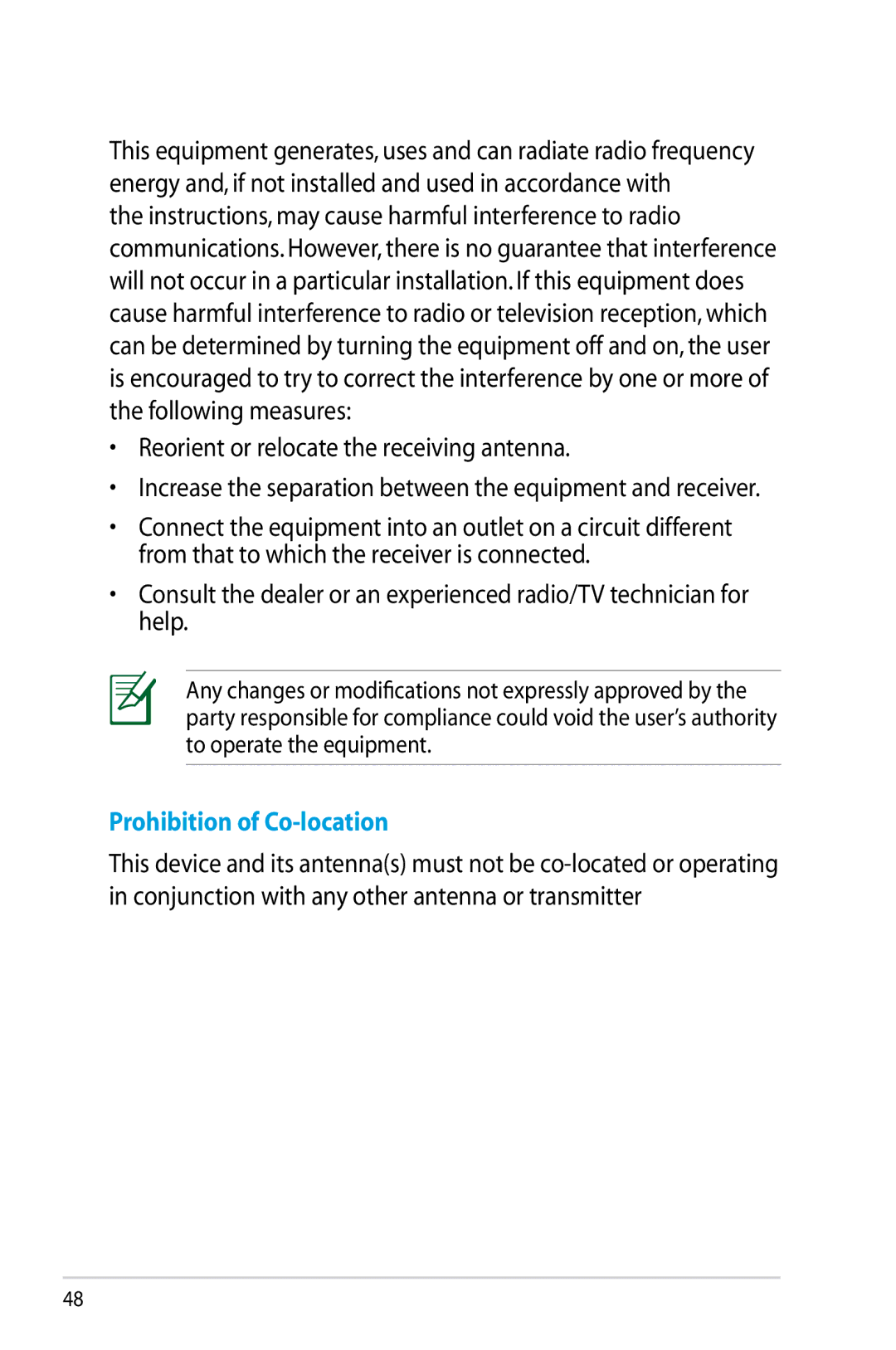 Asus RT-N10P, RTN10P manual Prohibition of Co-location 