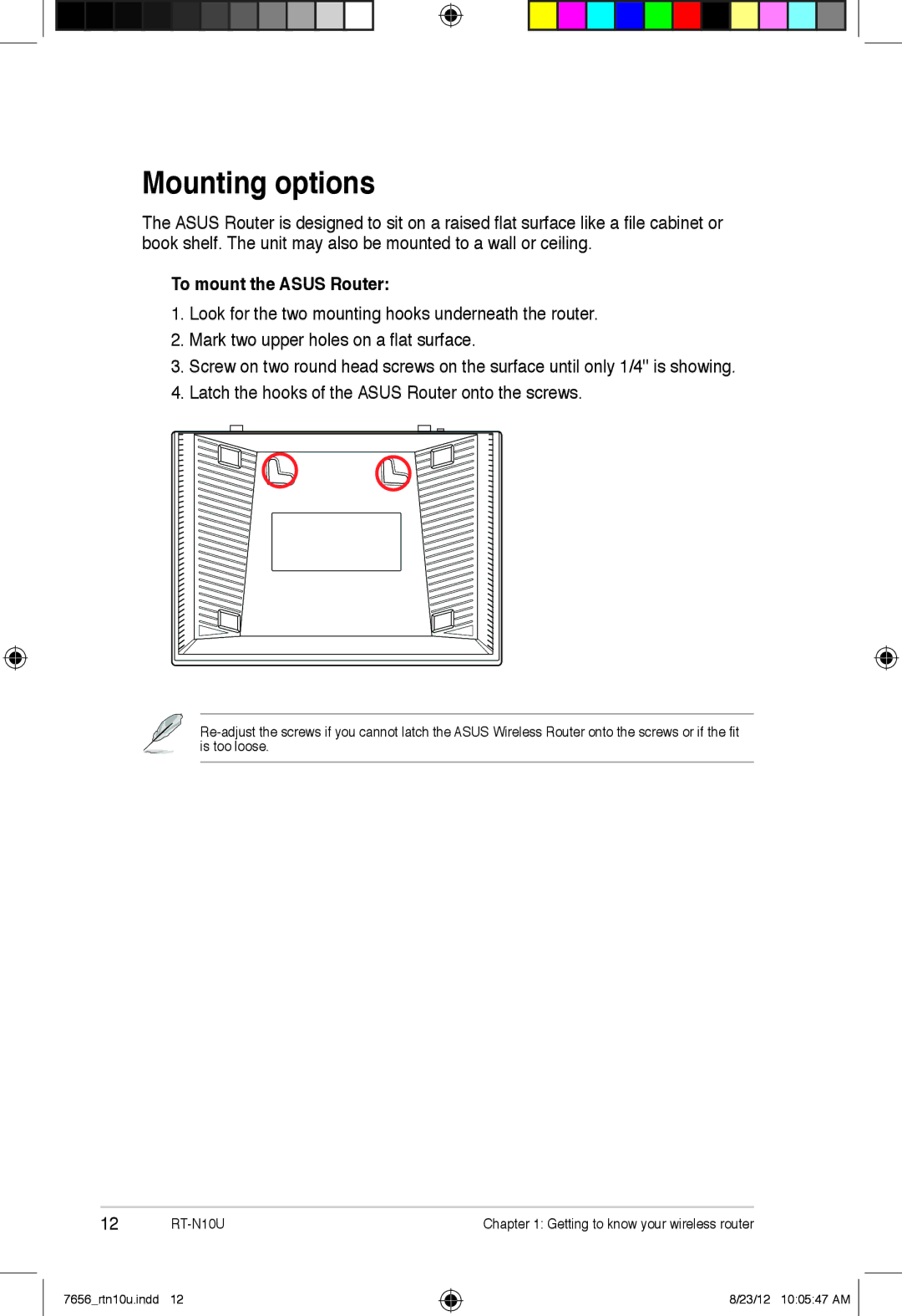 Asus RT-N10U user manual Mounting options, To mount the Asus Router 