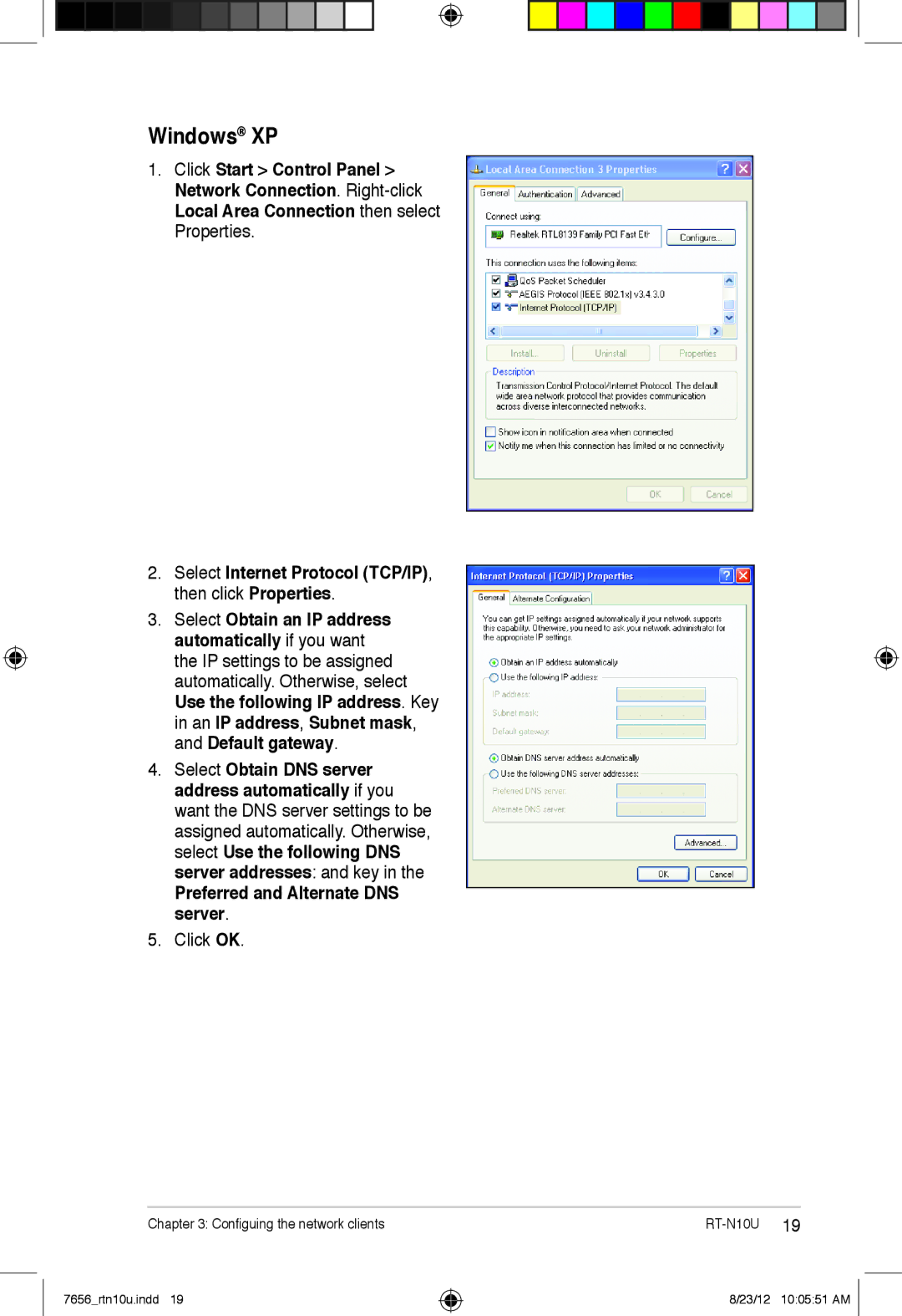 Asus RT-N10U user manual Windows XP, Preferred and Alternate DNS server 