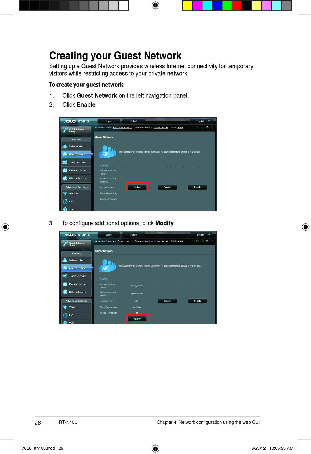 Asus RT-N10U user manual Creating your Guest Network, To create your guest network 