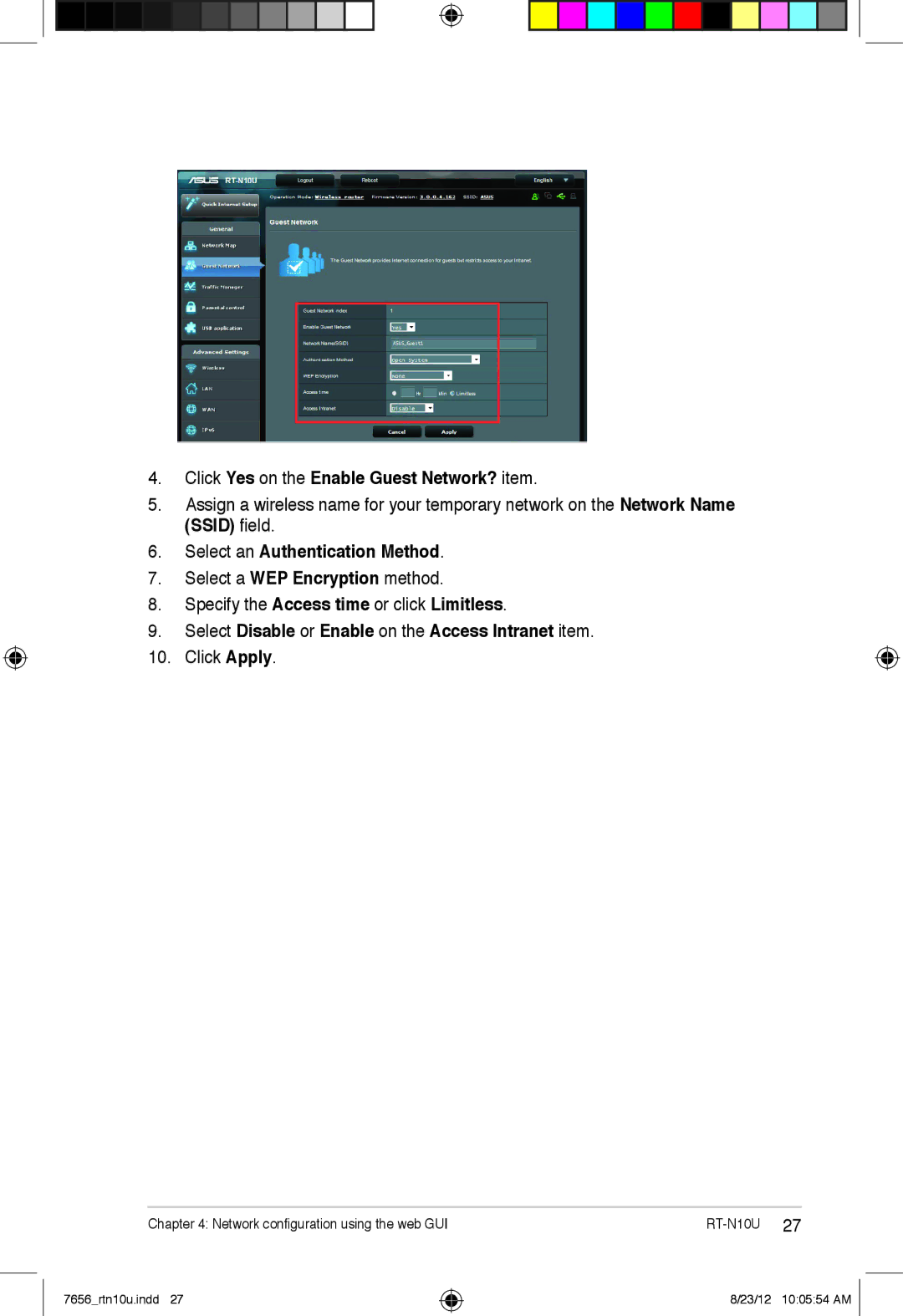 Asus RT-N10U user manual Click Yes on the Enable Guest Network? item, Select an Authentication Method 