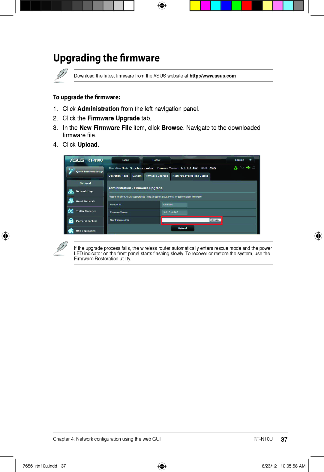 Asus RT-N10U user manual To upgrade the firmware, Click the Firmware Upgrade tab 