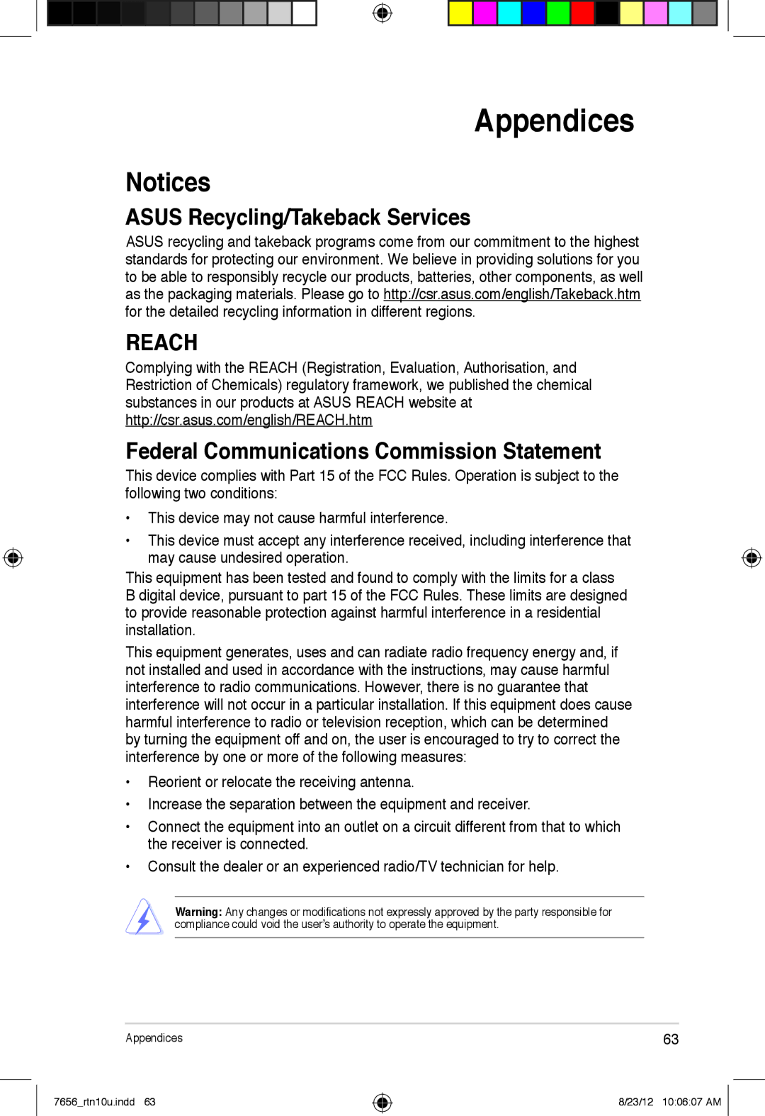 Asus RT-N10U user manual Asus Recycling/Takeback Services, Federal Communications Commission Statement 