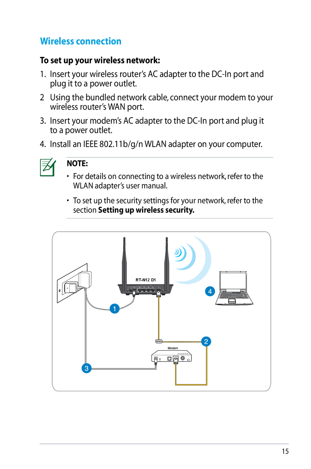 Asus RT-N12/D1, RTN12D1 manual Wireless connection, To set up your wireless network 