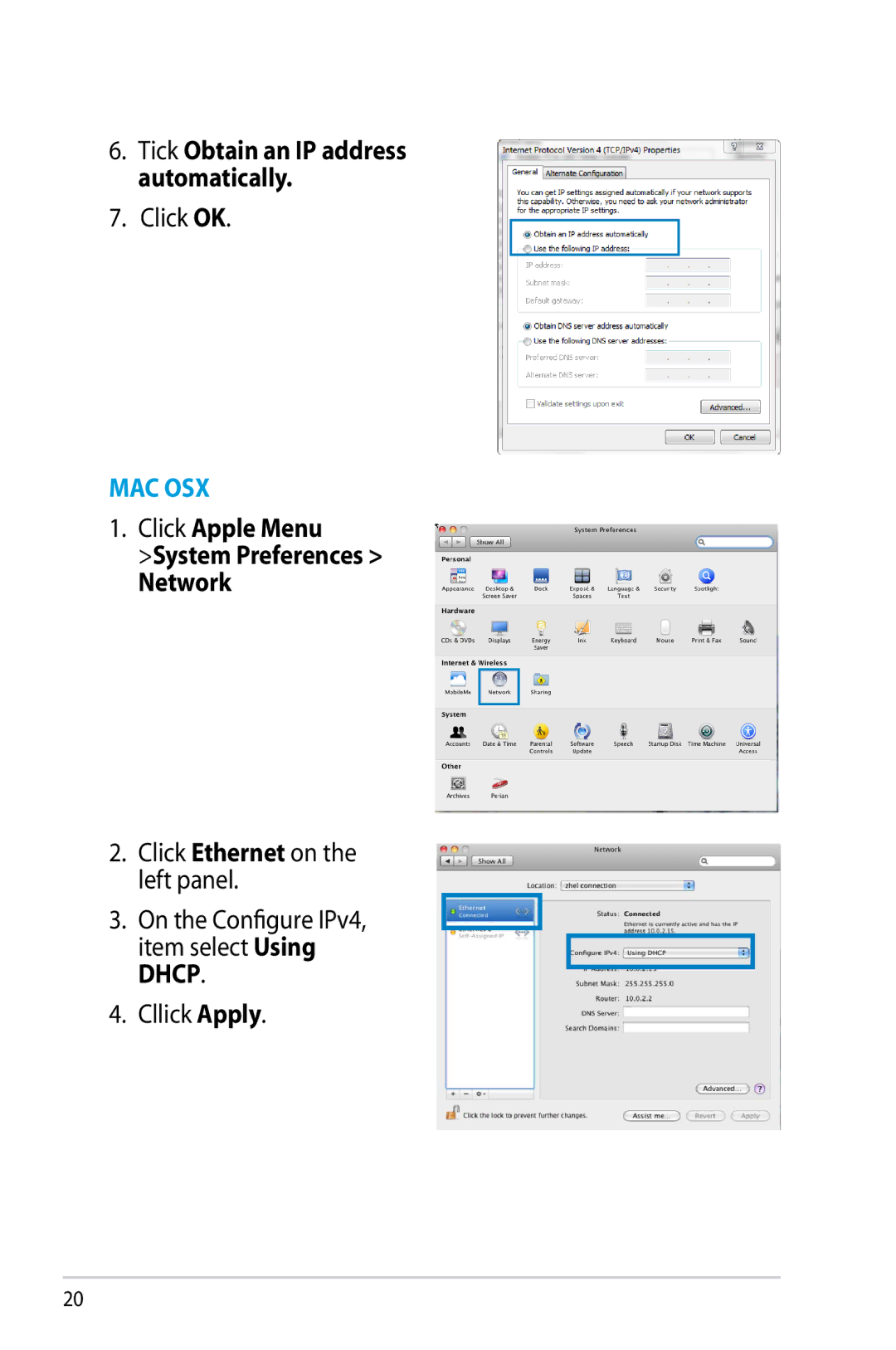 Asus RT-N12/D1, RTN12D1 manual Click Apple Menu System Preferences Network 